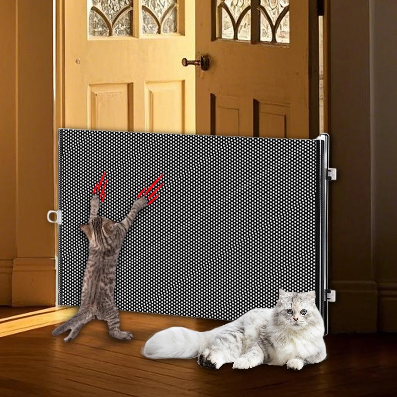 Cancello per cuccioli da interno, porta retrattile ed espandibile per animali domestici, facile da installare, barriera portatile per gatti, recinzione divisoria anti-salto per porta, scale, balcone
