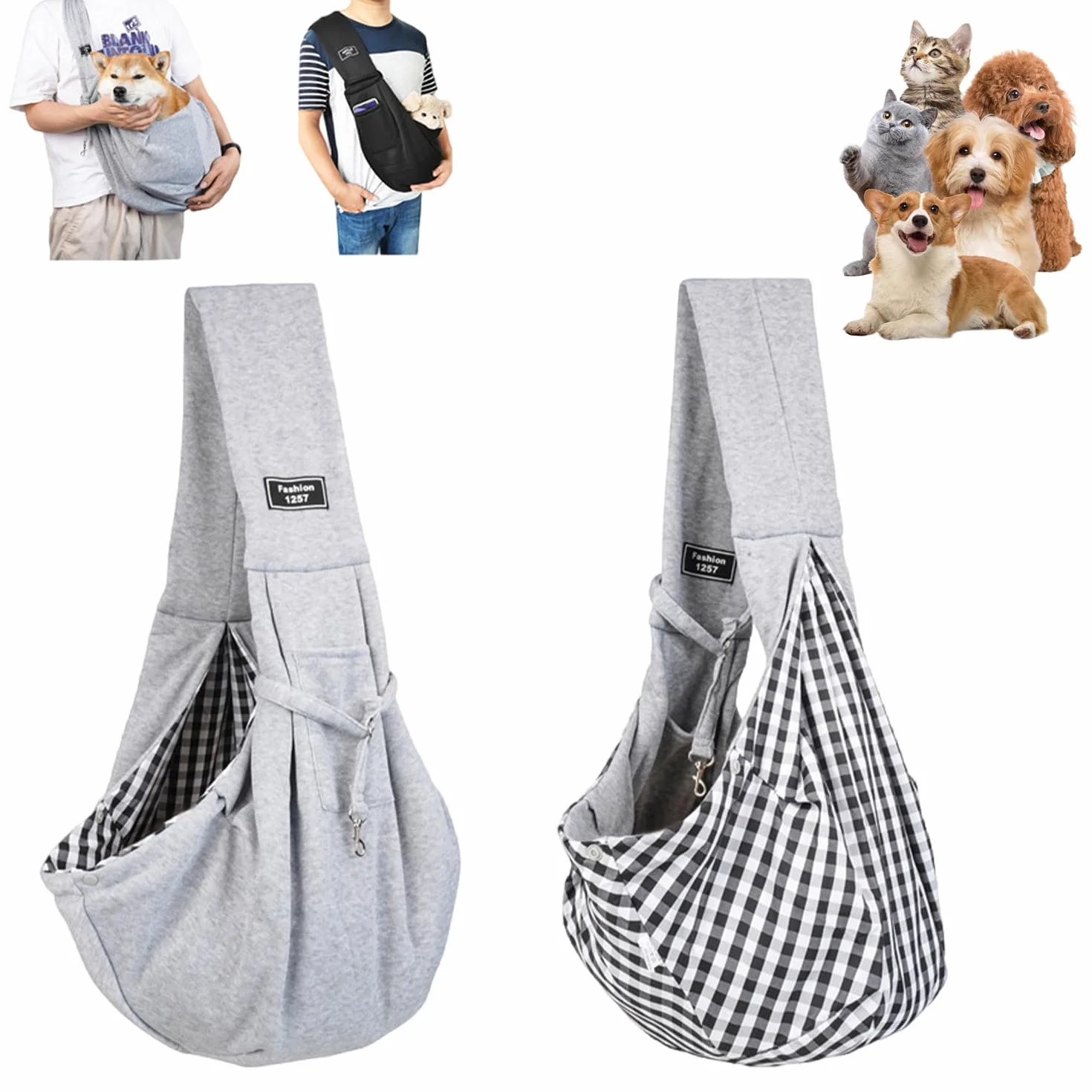 Borsa per cani fino a 10 kg, borsa portatile per cani regolabile, per piccoli animali domestici, per passeggiate in gite e all'aperto (grigio)
