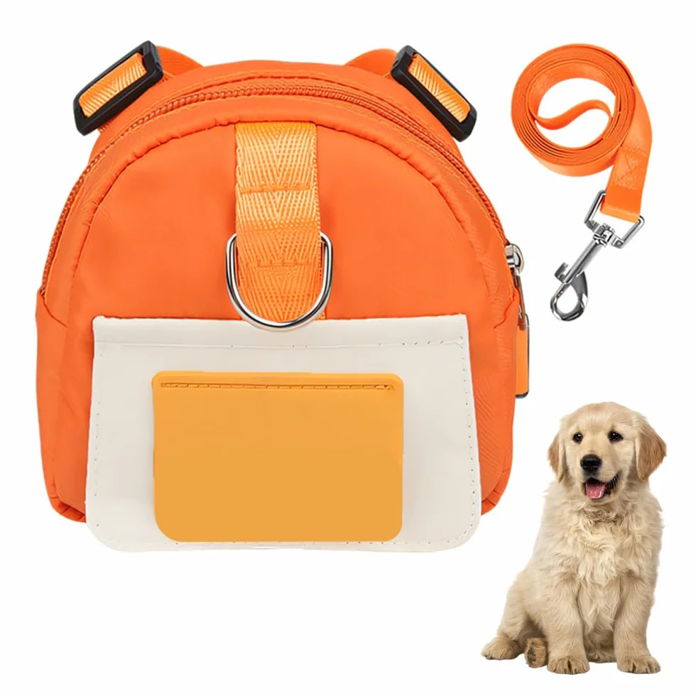 DONGKER Zaino Rgolabile per Cani, Pettorina per Cani con Borsa Portaoggetti, Borse da Viaggio per Cane con Cinghie e Guinzaglio in Nylon da 1,5 m e Anello a D per Cane di Piccola e Media Taglia