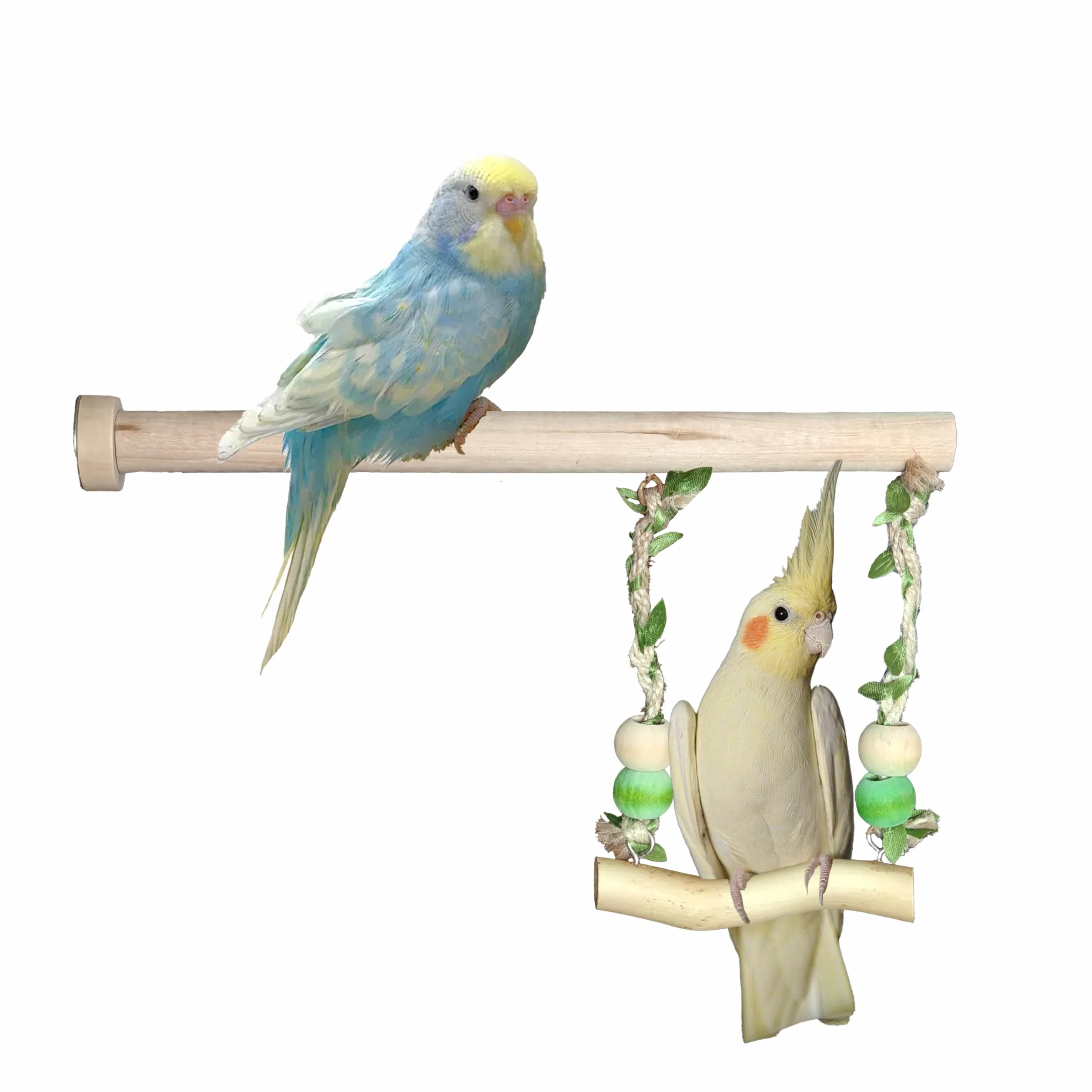 Altalena per uccelli in legno naturale, trespolo da 25 cm con corda intrecciata, giocattolo per gabbia per pappagallini
