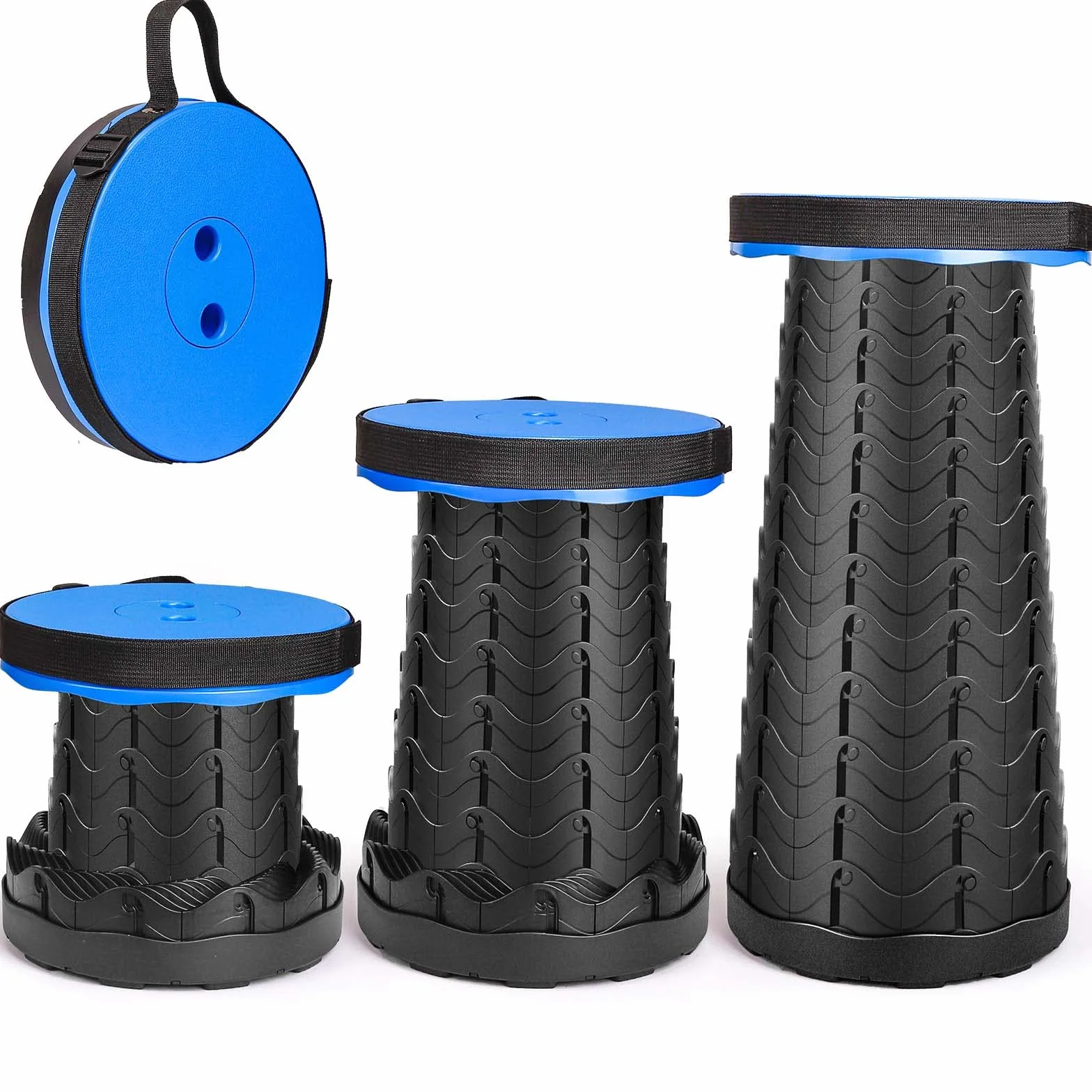 Sgabello Pieghevole Portatile, Seconda Generazione, Mini Sgabello Telescopico, Leggero, Regolabile in Altezza, Carico 397 LB, per Attività All'aperto, Pesca, Barbecue, Interni, Viaggi, Feste (Blu)