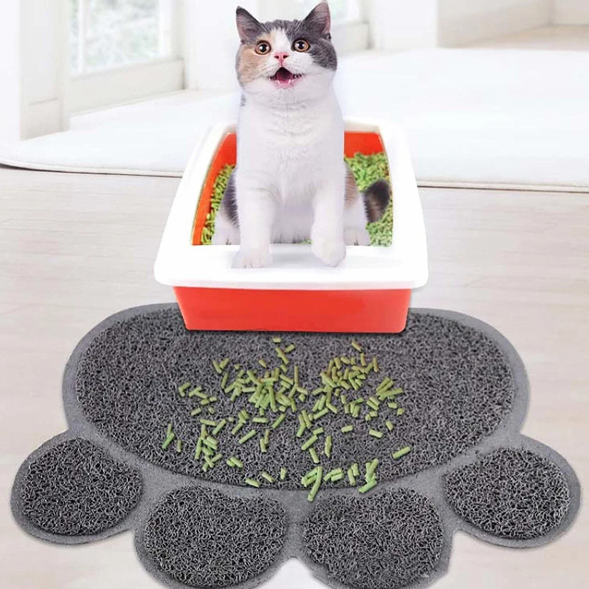 3 Pezzi PVC Tappetino Lettiera Gatto Antiscivolo Ciotole Gatto Animale Domestico Alimentatore Tappetino per Ciotola Tovaglietta a Forma di Zampa Cani e Gatti