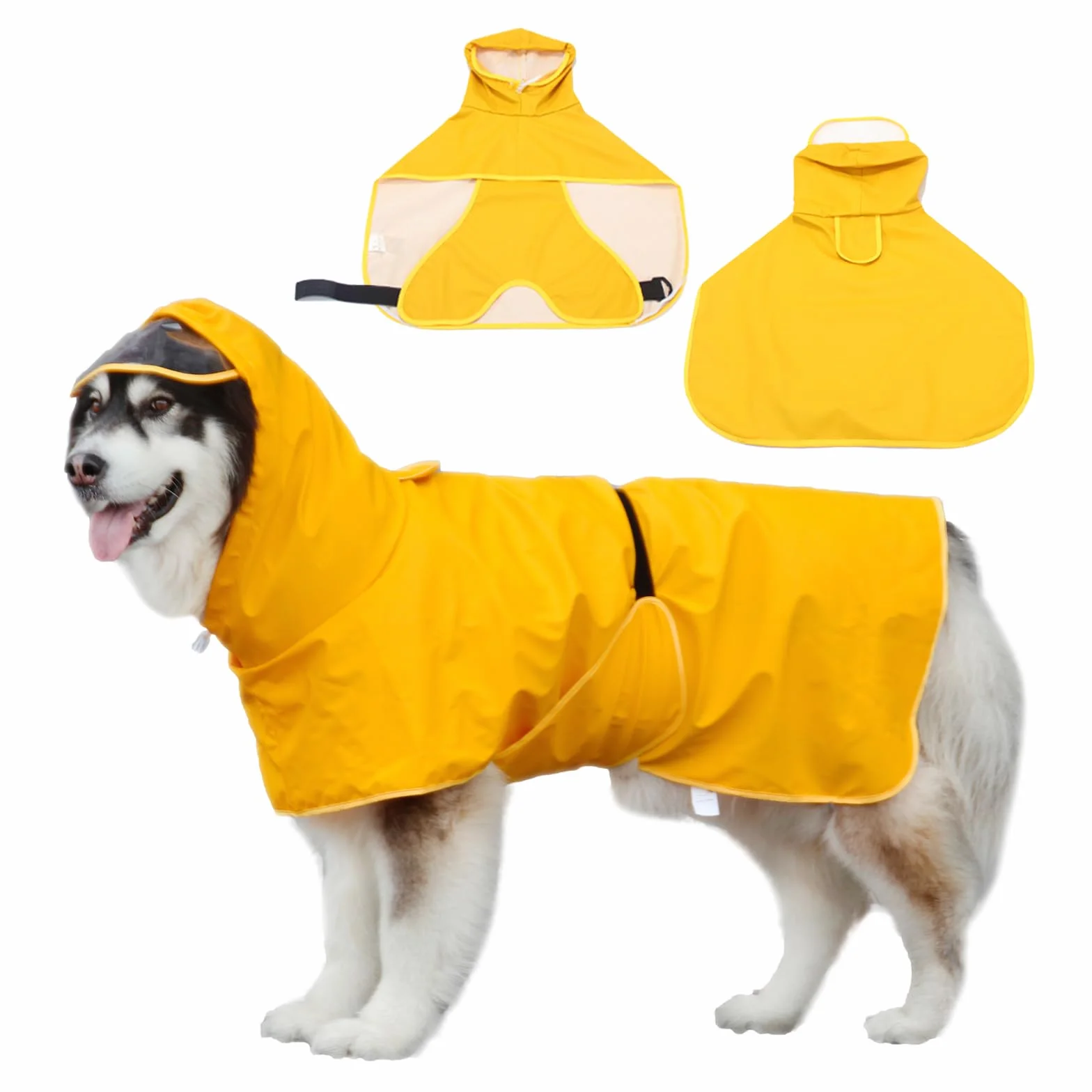 Impermeabile Cane - Giallo Impermeabile per Cani con Cappuccio Trasparente - Mantellina Cane Pioggia con Foro per Guinzaglio Invisibile, Adatto a Cani di Taglia Grande, Media e Piccola (7XL)