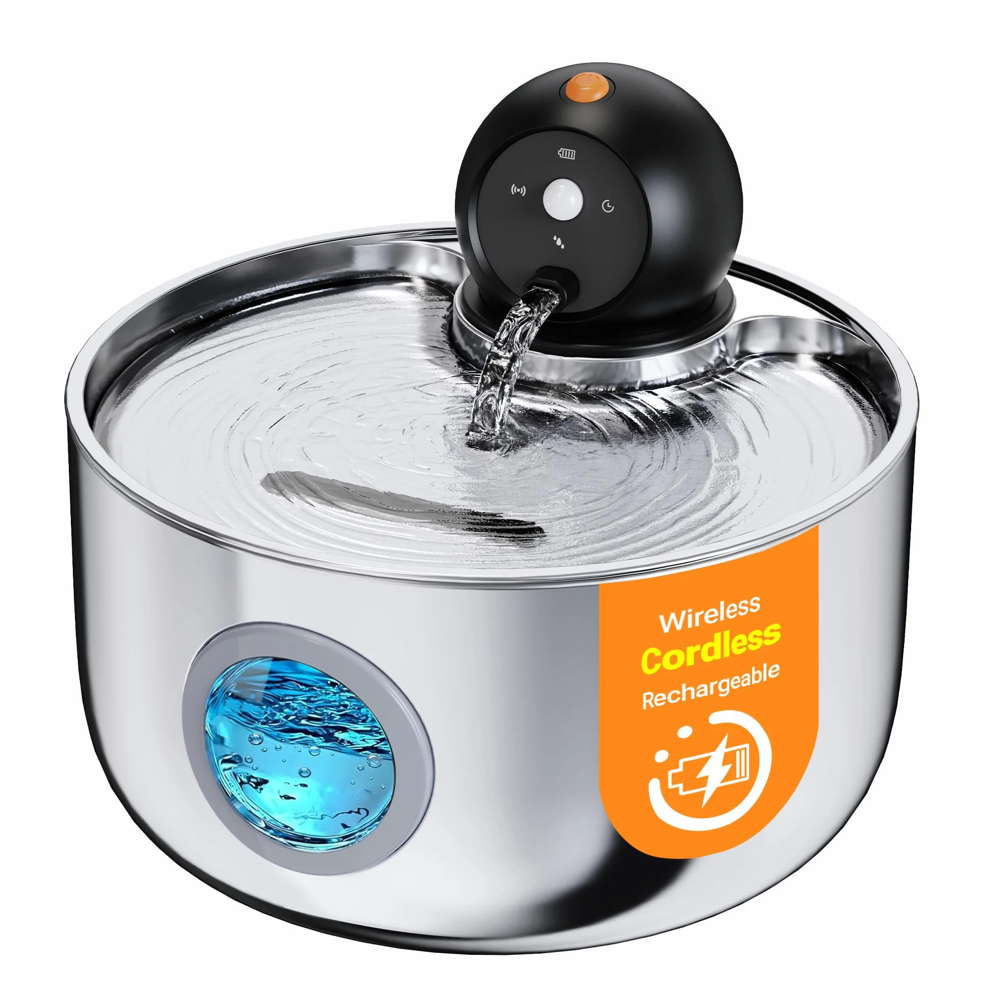 Fontanella per Gatti senza Fili: Fontana per Gatti Acciaio - 2.6L Dispenser Acqua Gatto con Sensore di Movimento - Distributore Automatico Acqua Silenziosa - Abbeveratoio per Cani Piccoli a Batteria