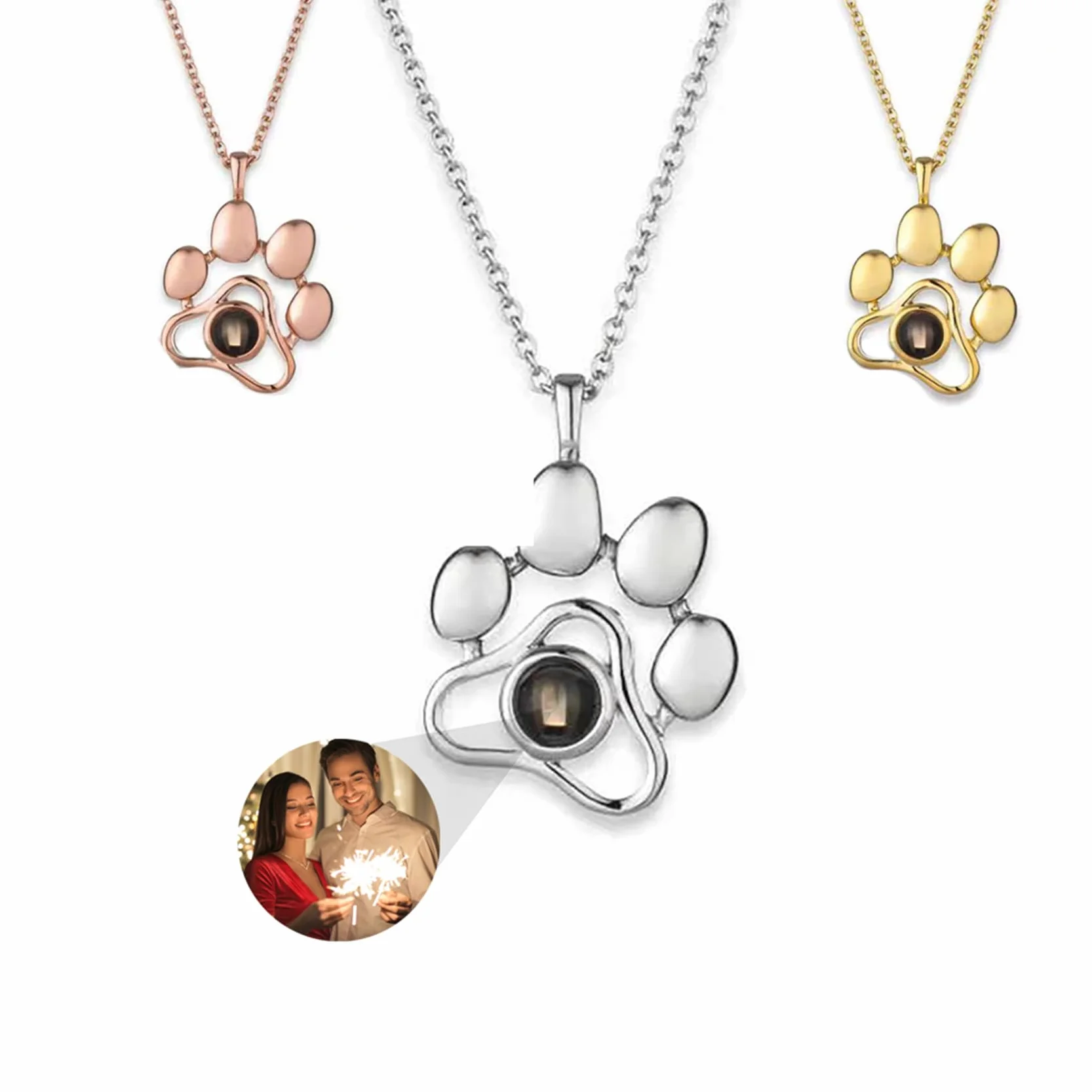 Collana personalizzata con proiezione immagini argento I love you 100 languages
