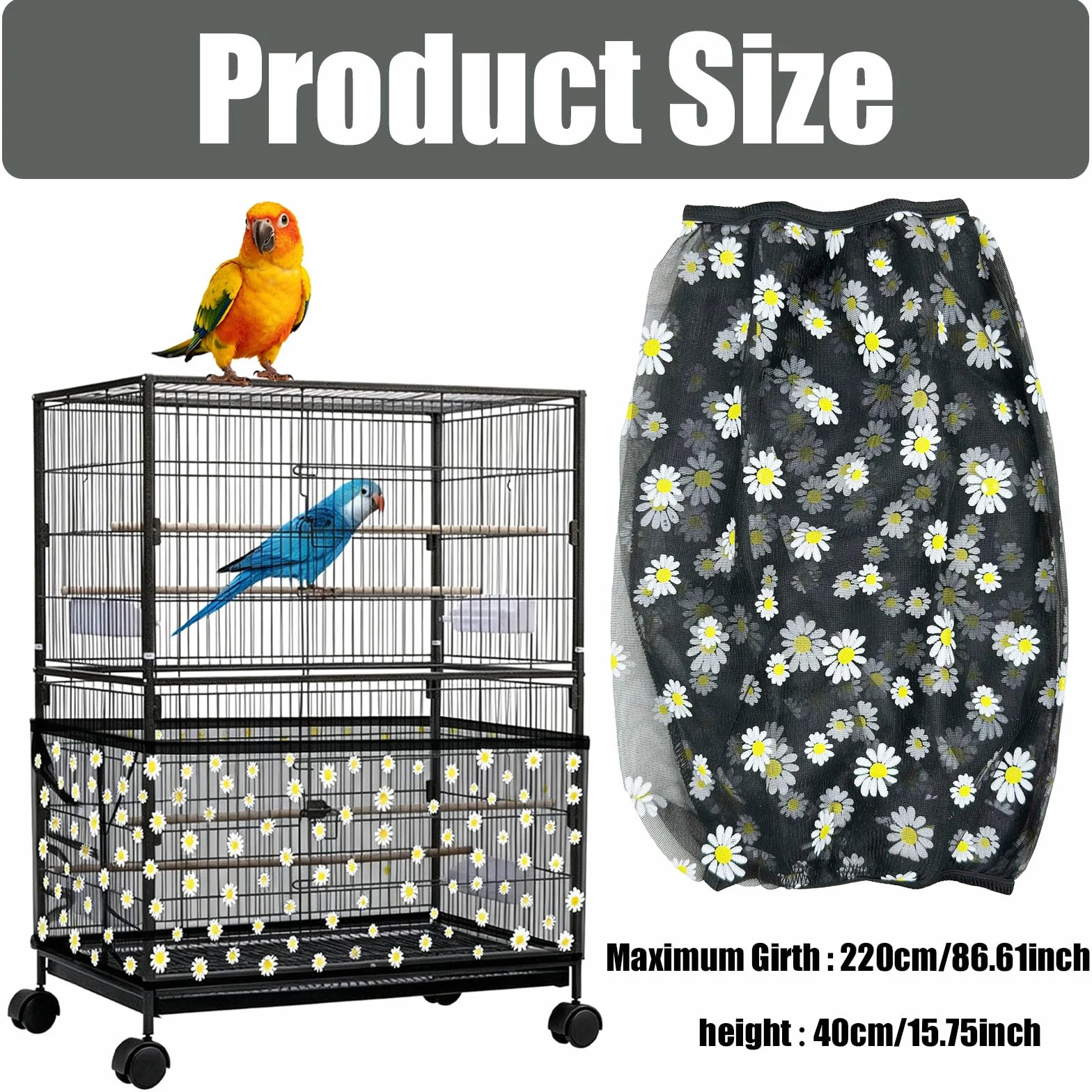 Copertura per Gabbia per Uccelli, Coperture Universali per Gabbie per Uccelli, Morbidarete in Nylon Traspirante, Protezione per Pappagalli (3XL)