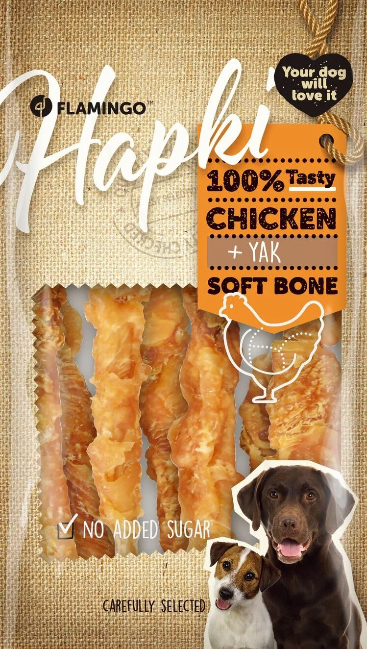 snack per cani - bastoncini per cani - hapki osso - pollo - cura dentale - 100g