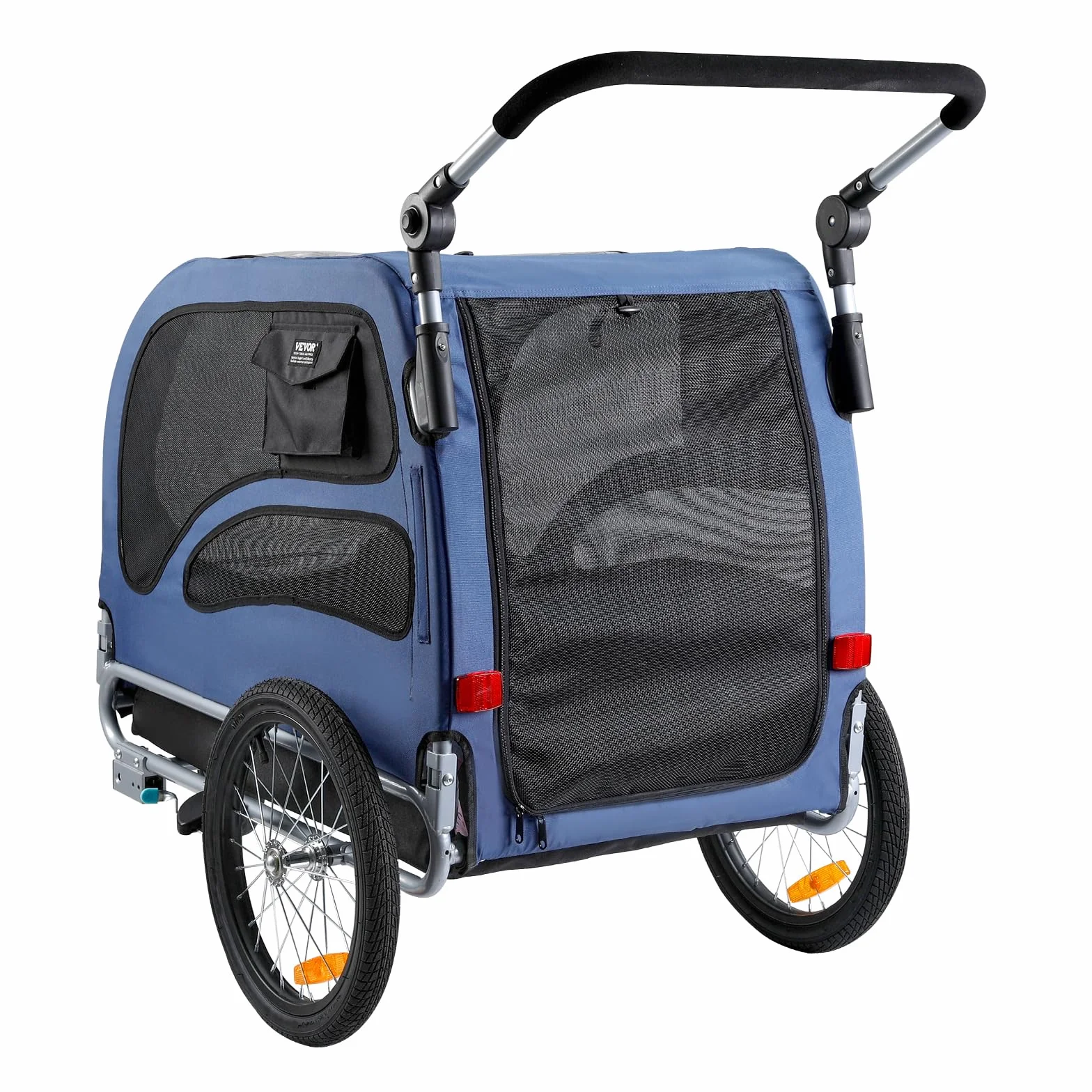 VEVOR Rimorchio Bici per Cani Pieghevole Portata max. 45kg Passeggino per Animali Domestici con Ruote a Sgancio Rapido, Attacco Universale, Carrello per Bici Traino Rimorchio per Animali Nero/Blu