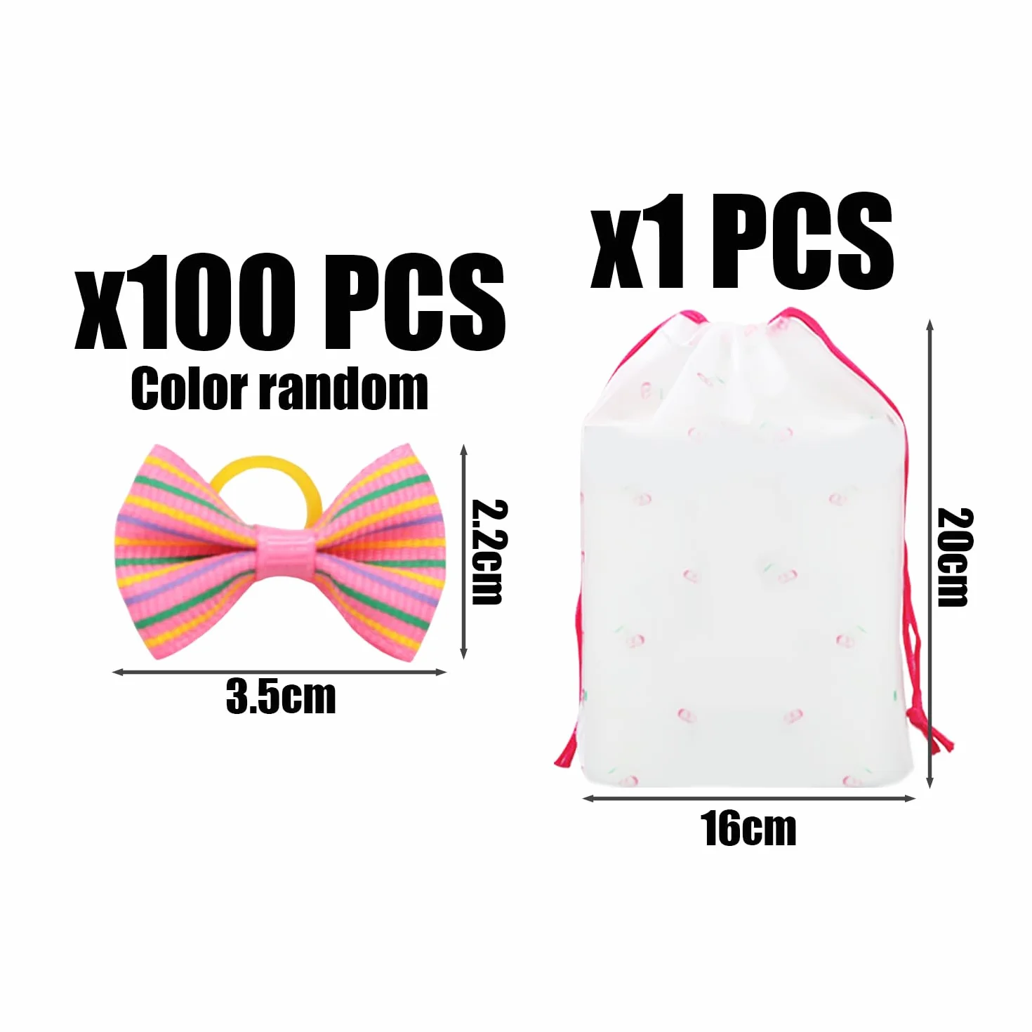100 corde per capelli con fiocco, 1 borsa portaoggetti, accessori per capelli di animali, elastici creativi per cani, elastici per animali domestici, accessori per copricapo per gatti