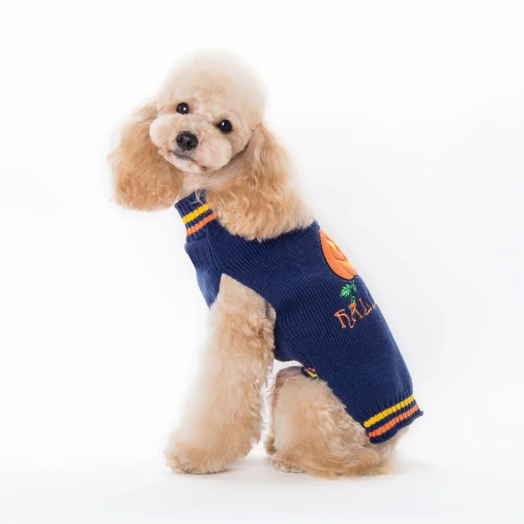 Costume Zucca Caldi Vestito Halloween per Cane Gatto Maglione Blu XS