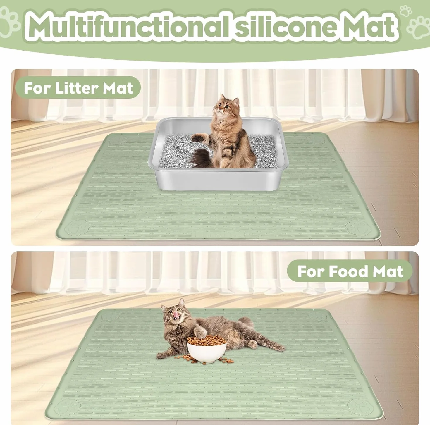 Tappetino per Lettiera Kalolary - Extra Large 101 x 71 cm Tappetino in Silicone per Gatti, Antispargimento, Morbido sulle Zampe, Impermeabile e Facile da Pulire (Verde (101 x 71 cm))
