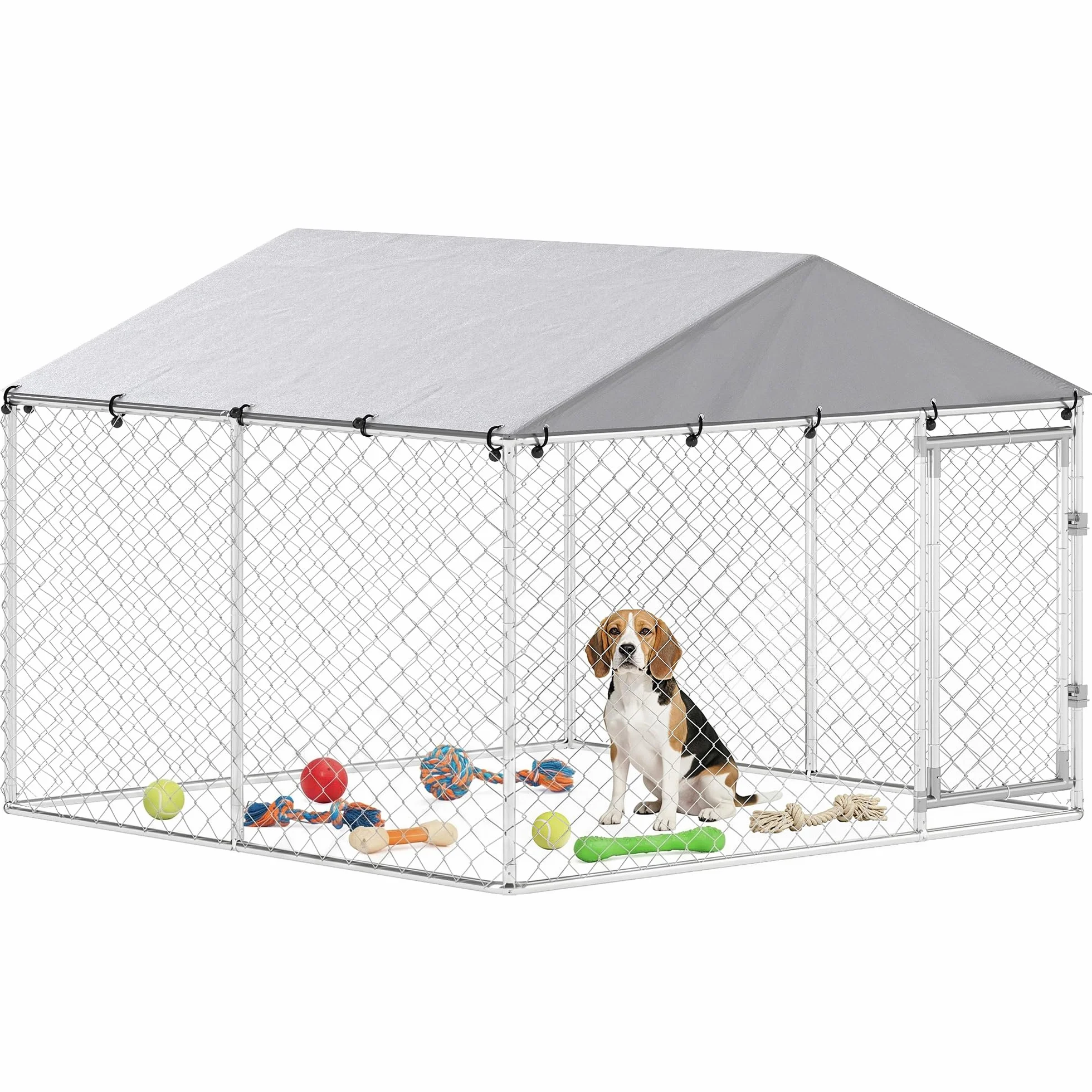 PawHut Kennel Gabbia per Cani da Esterno Grande, Box Recinto per Cani con Tetto Anti-UV Impermeabile Rimovibile, Porta Reversibile, Doppia Chiusura Antifuga, in Acciaio Zincato, 230x230x170cm, Argento