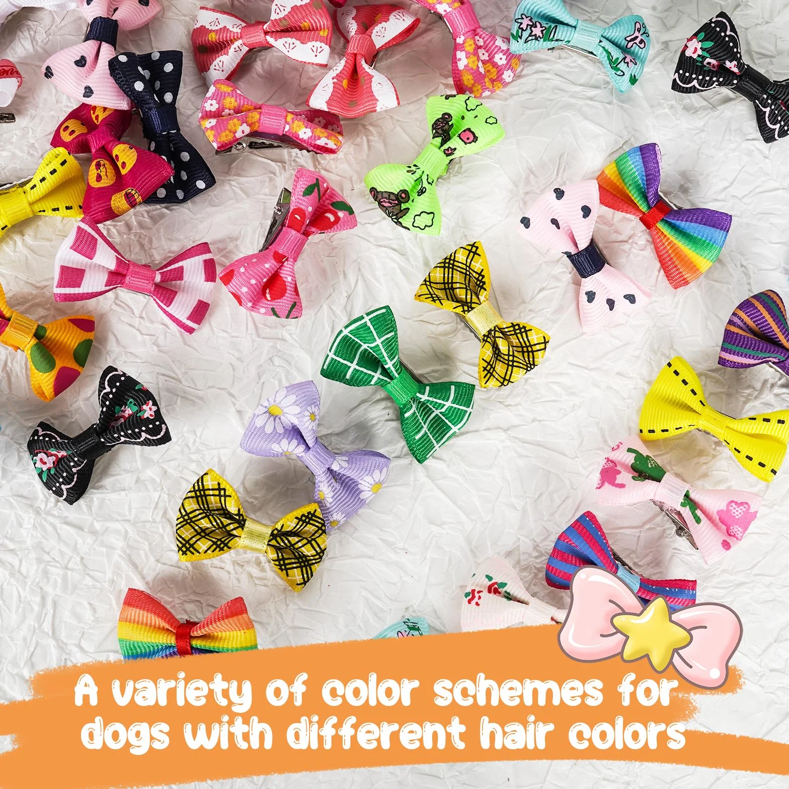 Chenkou, set di 50 fiocchetti per cani, da attaccare al pelo, con clip, per decorare il cane, colori e fantasie miste (25 paia)