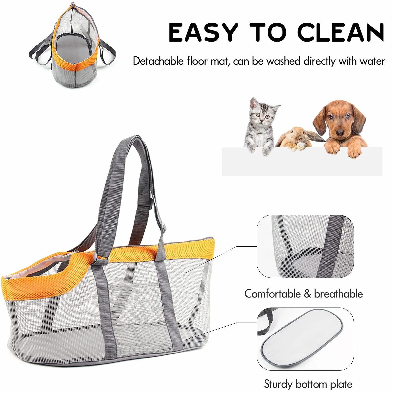 PETCUTE Borsa da Trasporto per Gatti e Cani Piccoli,Traspirante e Pieghevole, Borsa a Tracolla per Cani con Tappetini Rimovibili,Tracolla Regolabile,Fino a 4 kg,per Viaggi Campeggio,Arancia