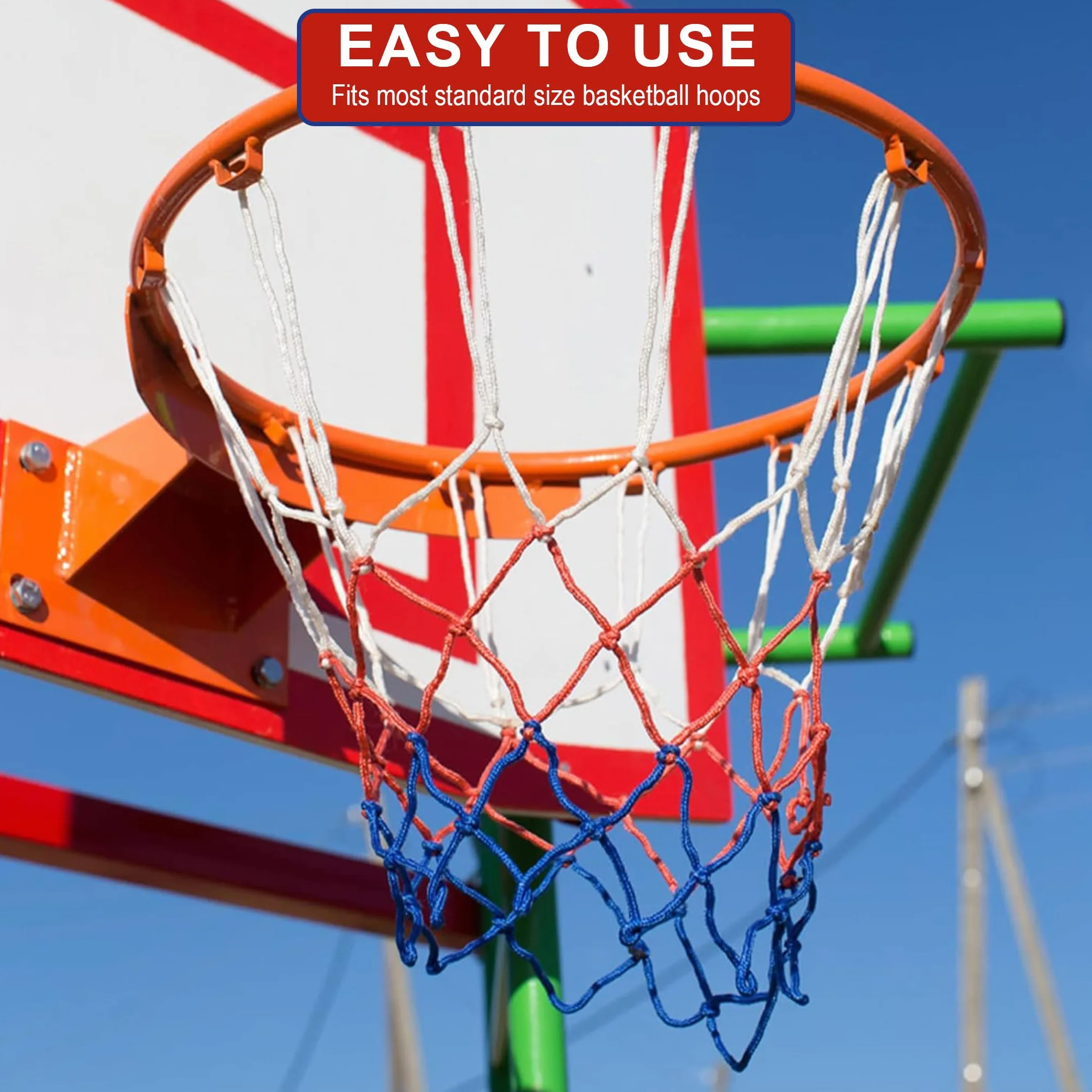Rete da Basket Nylon Rinforzato Resistente alle Intemperie, Dimensioni Standard con 12 Anelli, 45cm per Esterno e Interno