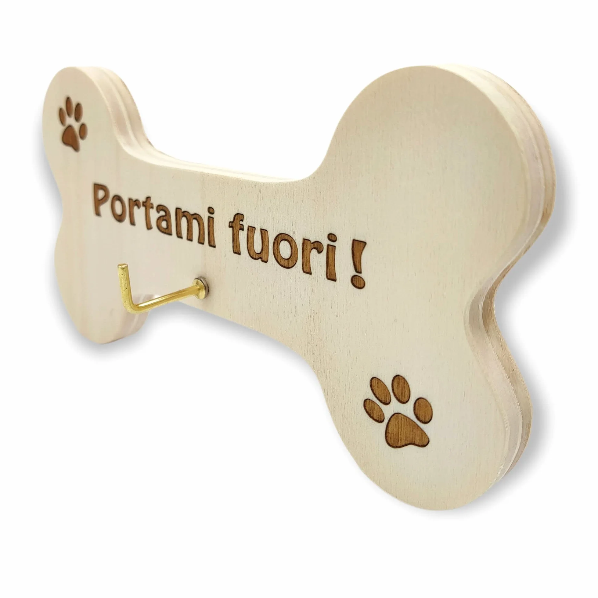 Porta guinzaglio per cani in legno a forma di osso con incisione laser per parete taglia piccola