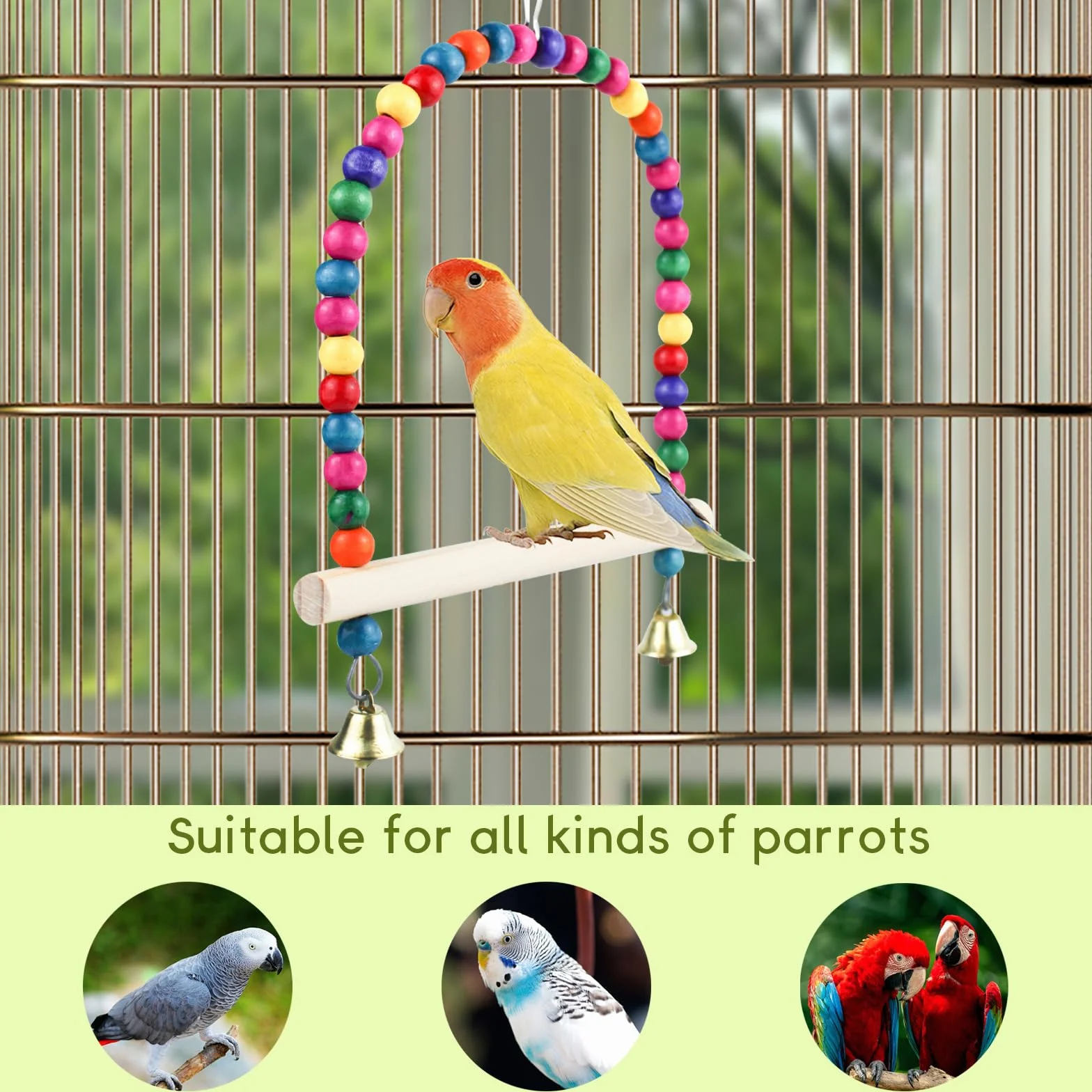 Uccello altalena giocattolo in legno naturale colorato per piccoli uccelli budgie parrocchetto cacatua L