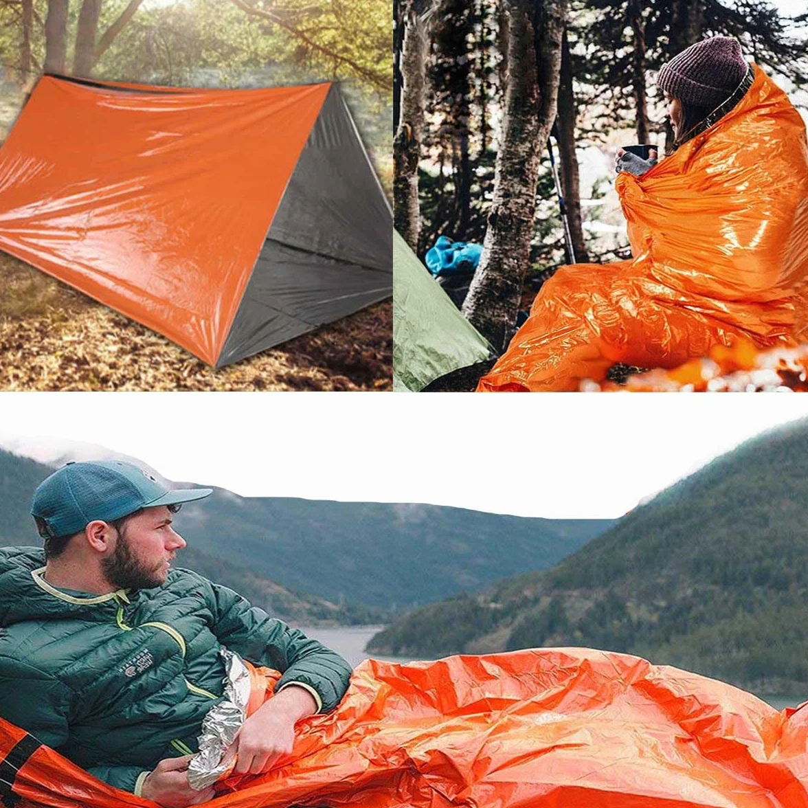 Sacco a Pelo d'Emergenza Coperta di Sopravvivenza Riutilizzabile Bivvy Leggero Campeggio Isolamento Termico Primo Soccorso 2 PCS