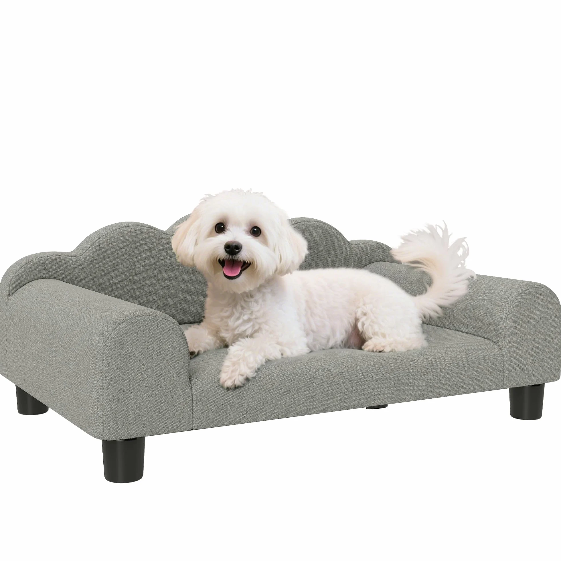 PawHut Divano per Cani Piccoli Morbido con Braccioli di Supporto, Divanetto per Cani in Legno e Tessuto French Terry, 66x42x28.5 cm, Grigio