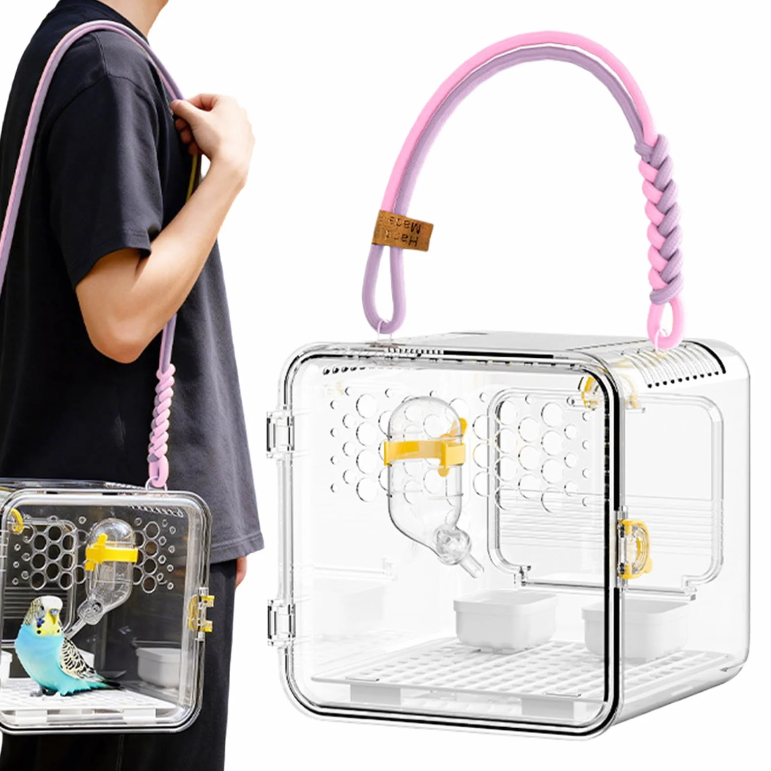 Transparent Bird Carrier - 7.87 Inches Portable Breathable Travel Cage | Nylon PET Parakeet Box For Conures Canaries Cockatiels Hamsters Outdoor Park Trips