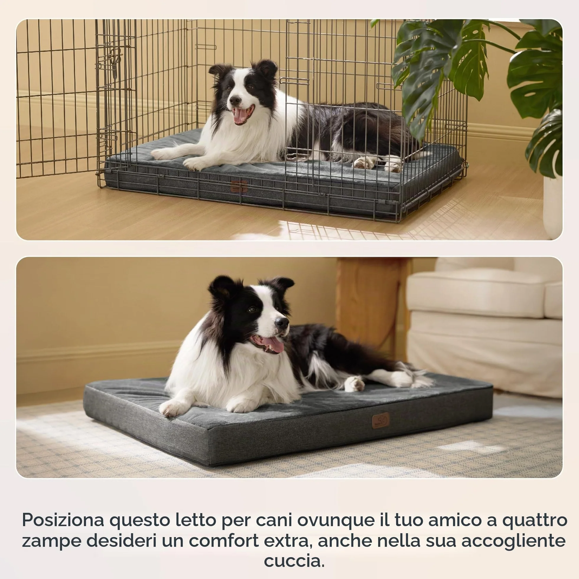 Bedsure Cuscino per cani in memory foam ortopedico, letto per cani interno lavabile antiscivolo, grigio 89x56x8 cm