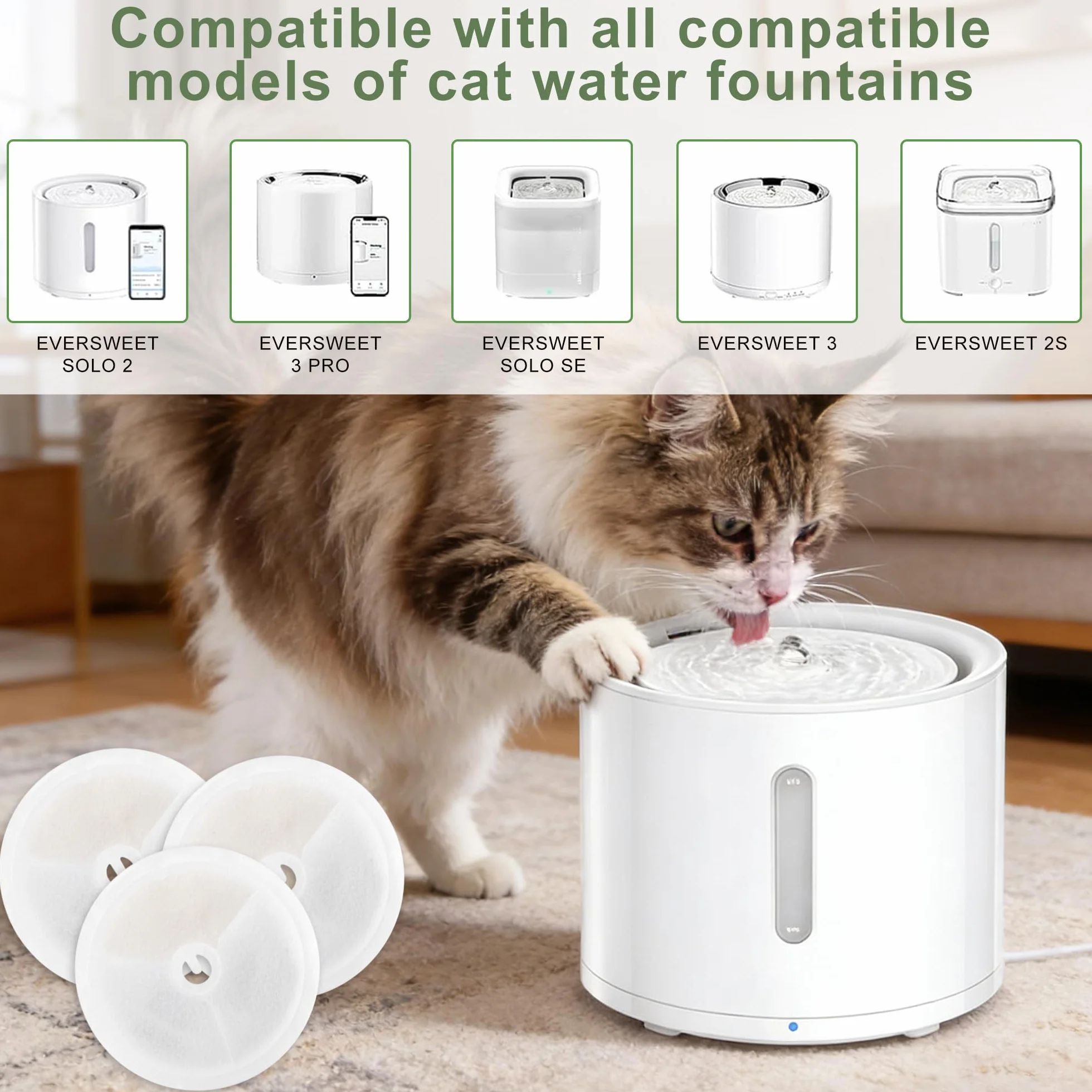 Confezione da 24 Filtri Fontanella per Gatti, 12 Filtri a Carbone Attivo e 12 Filtri in Schiuma, Compatibili pour Eversweet Solo 2/SE/3 Pro/2S/3, Pratici Filtro Fontanella Per Gatti