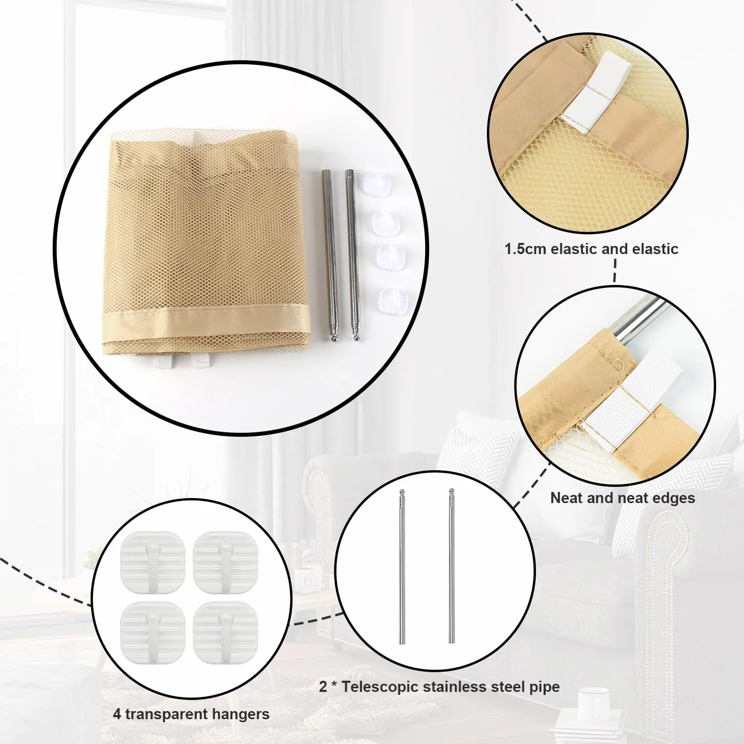 Cancello Cani Barriera per Cani 110 x 72 cm Beige con 4 Ganci Adesivi