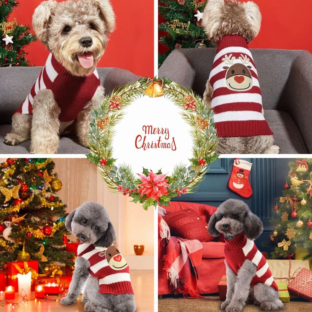 Maglione Natalizio per Cane Gatto Inverno Caldo Renna Taglia Piccola Media Grande Bianco XXS