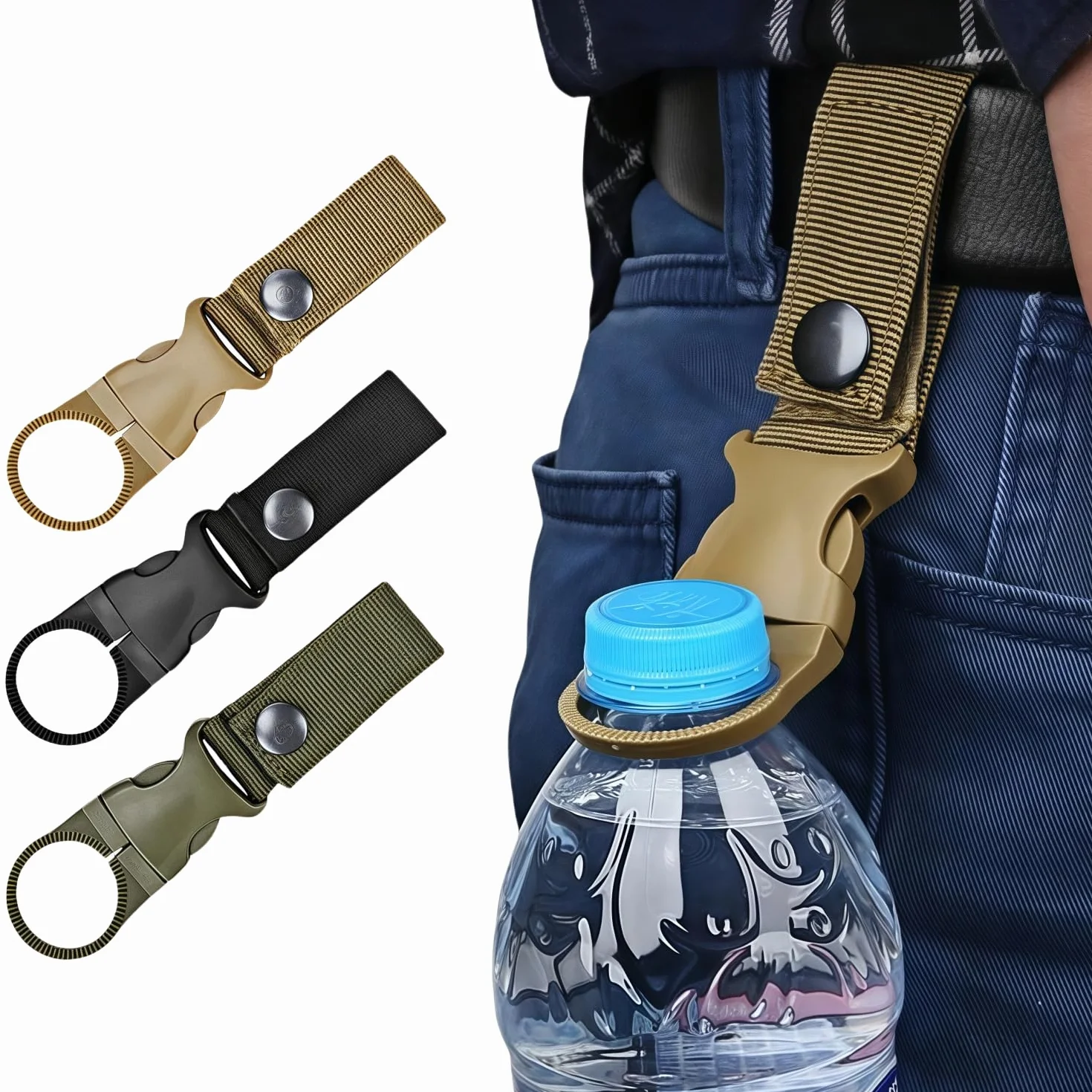 Fibbie per Bottiglia d'Acqua,3 Pezzi Clip Porta Bottiglia d'Acqua,Porta Bottiglie da Esterno con Clip per Cintura,Moschettoni per Bottiglie per Trekking,Escursione,Viaggio(3 Colori)