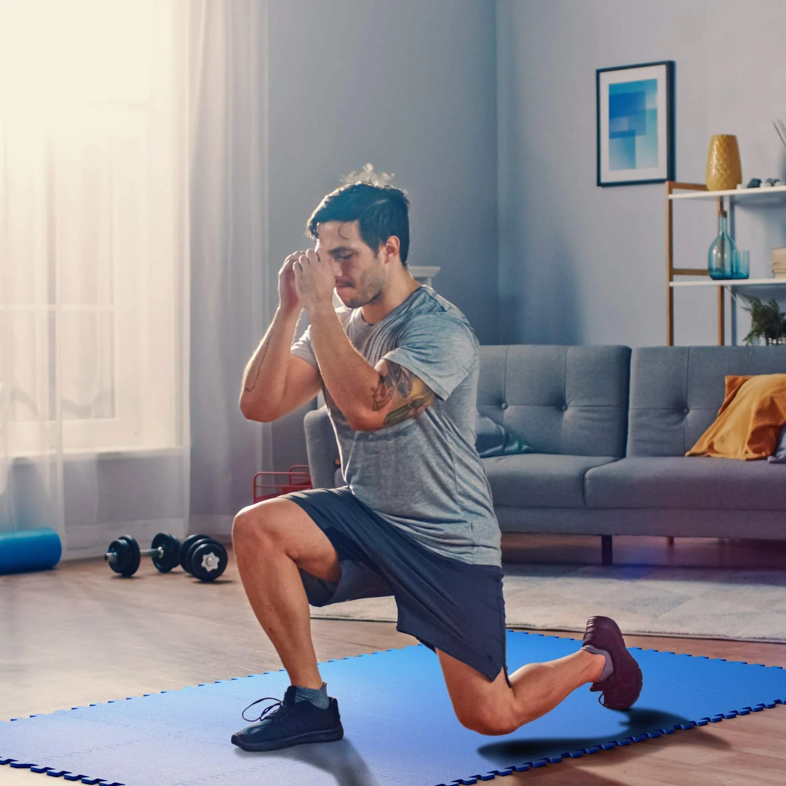 MONZANA Tappetino Fitness Tappeto da Ginnastica a Puzzle 16 Pezzi 180x180cm 3,24m² Sistema ad Incastro Palestra Protezione Pavimento in Gomma EVA Tappetini Sport Yoga Allenamento
