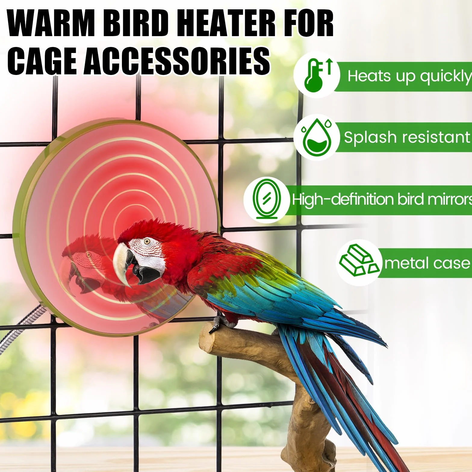 Riscaldatore Per Gabbia Per Uccelli Con Specchio, Riscaldamento Rapido Per Uccelli Da 18 W, Termostato Scaldapappagalli, Accessori Per Gabbie Per Uccelli Caldi Per Cacatua, Pappagalli, Verde
