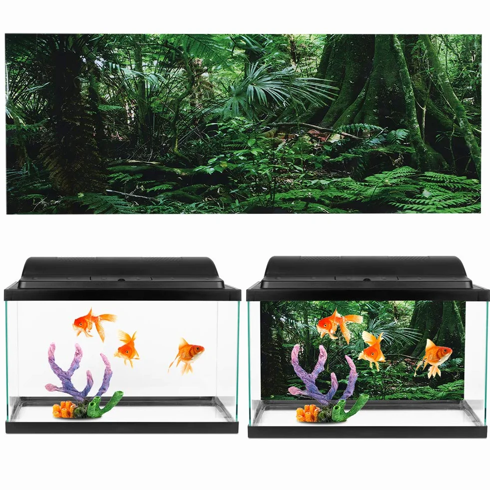 Effetto Foresta pluviale 3D Poster Rettile Autoadesivo Terrario Acquario Sfondo Acquario Adesivo murale Acquario Sfondo Poster subacqueo PVC Decor Wall Paper (61 × 41cm)