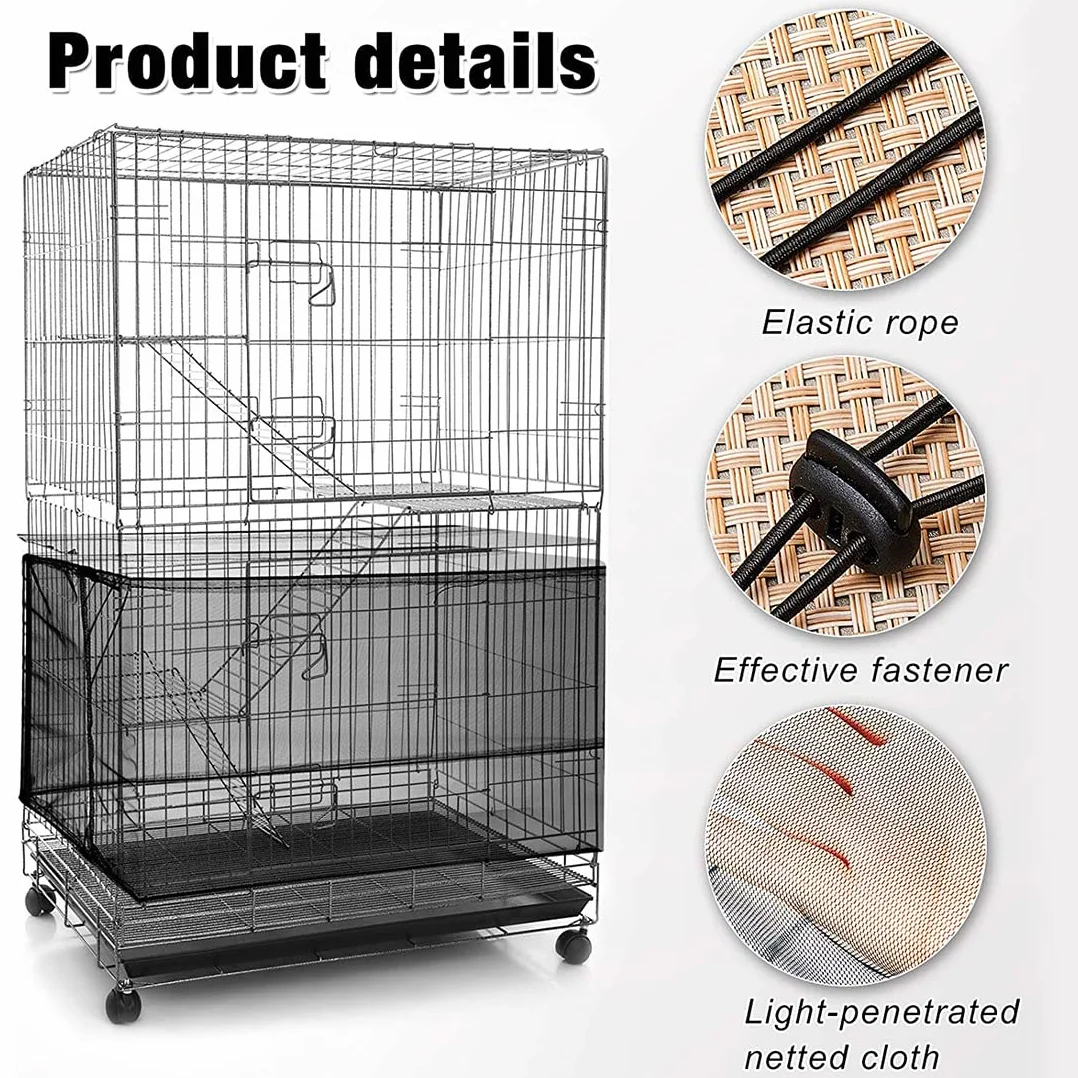 Copertura per Gabbia Uccelli in Rete Nylon Morbida Regolabile 2 Pezzi Nero Bianco