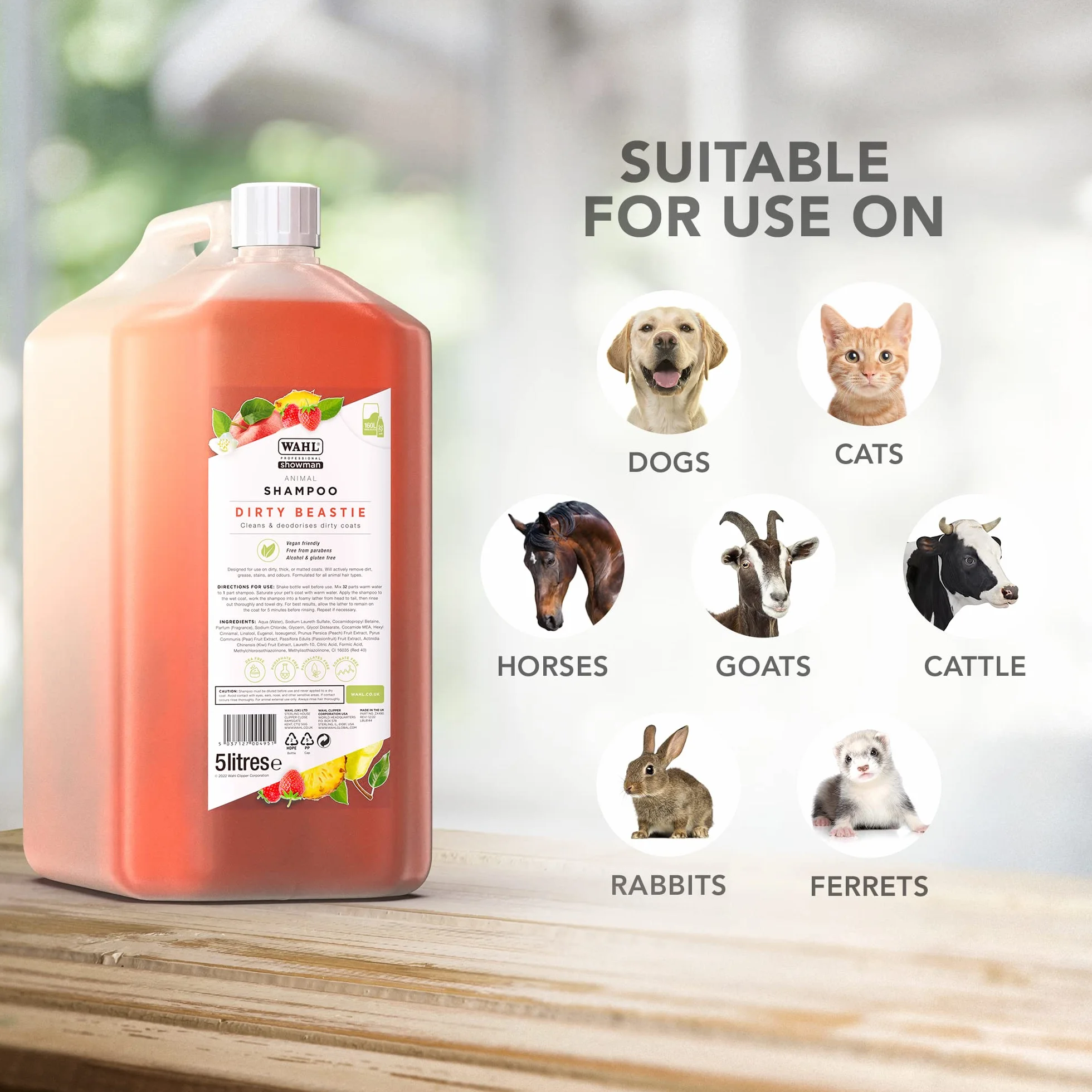 WAHL Dirty Beastie Dog Shampoo - 5 litri, concentrato 32:1, formula vegana per manti sporchi, folti o arruffati, pulisce e deodora