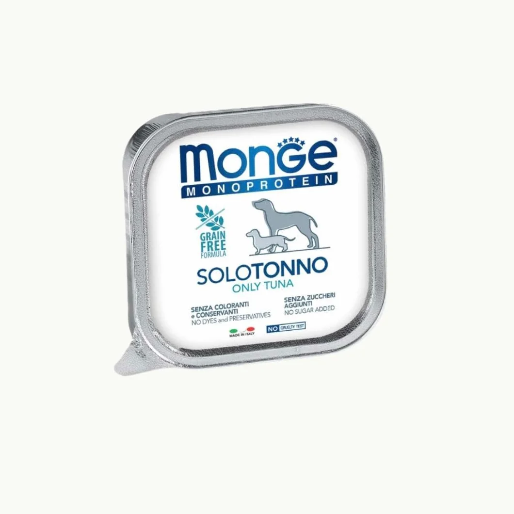 Monge Monoprotein umido cane gusto SOLO TONNO formula grainfree | 12 vaschette da 150 grammi l'una.
