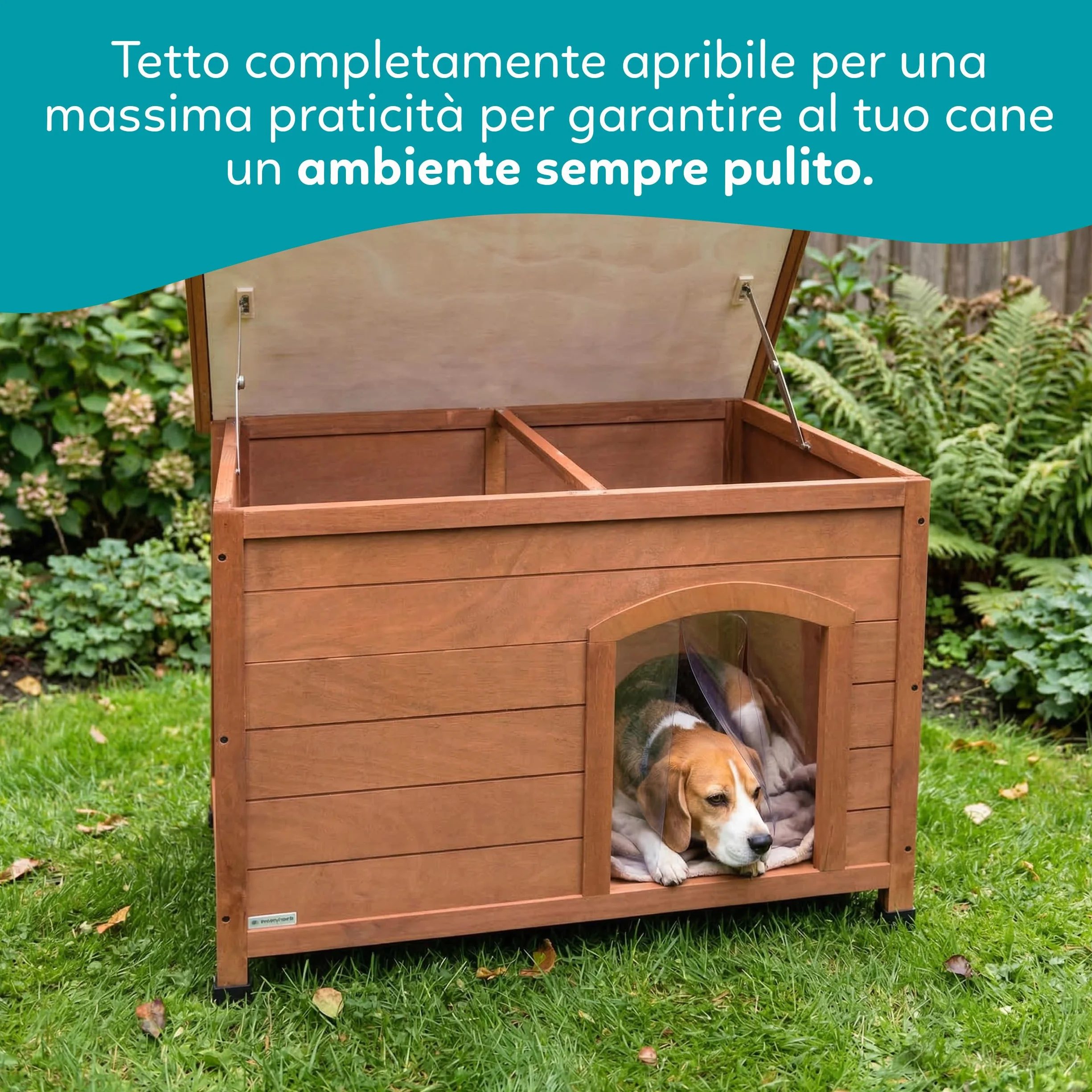 AqpetFriends Baita Cuccia Legno Esterno per Cani Medium 104x68x75h con Tetto Apribile