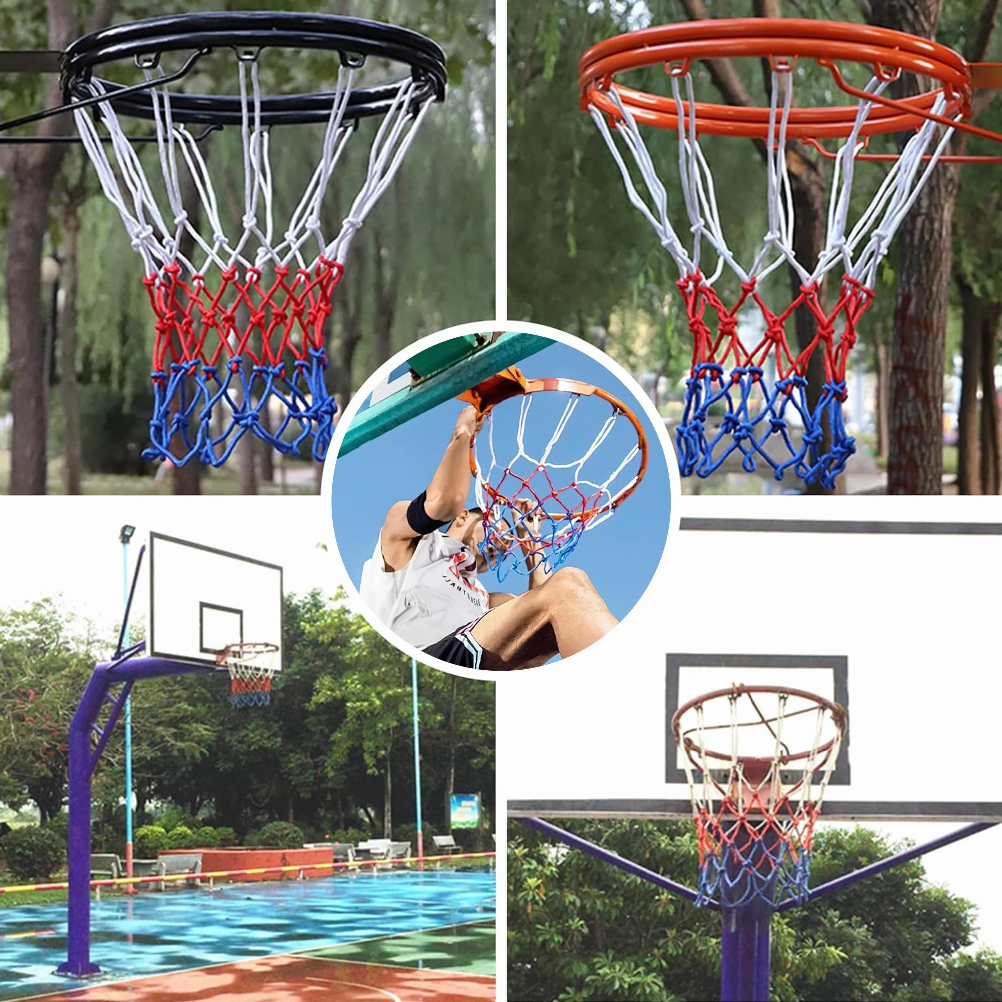 Rete da Basket Nylon Rinforzato Resistente alle Intemperie, Dimensioni Standard con 12 Anelli, 45cm per Esterno e Interno