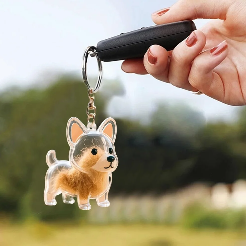 Portachiavi Pel di Cane Ciondolo Plastica Trasparente Ricordi Animali Domestici Bulldog Francese Sdraiato