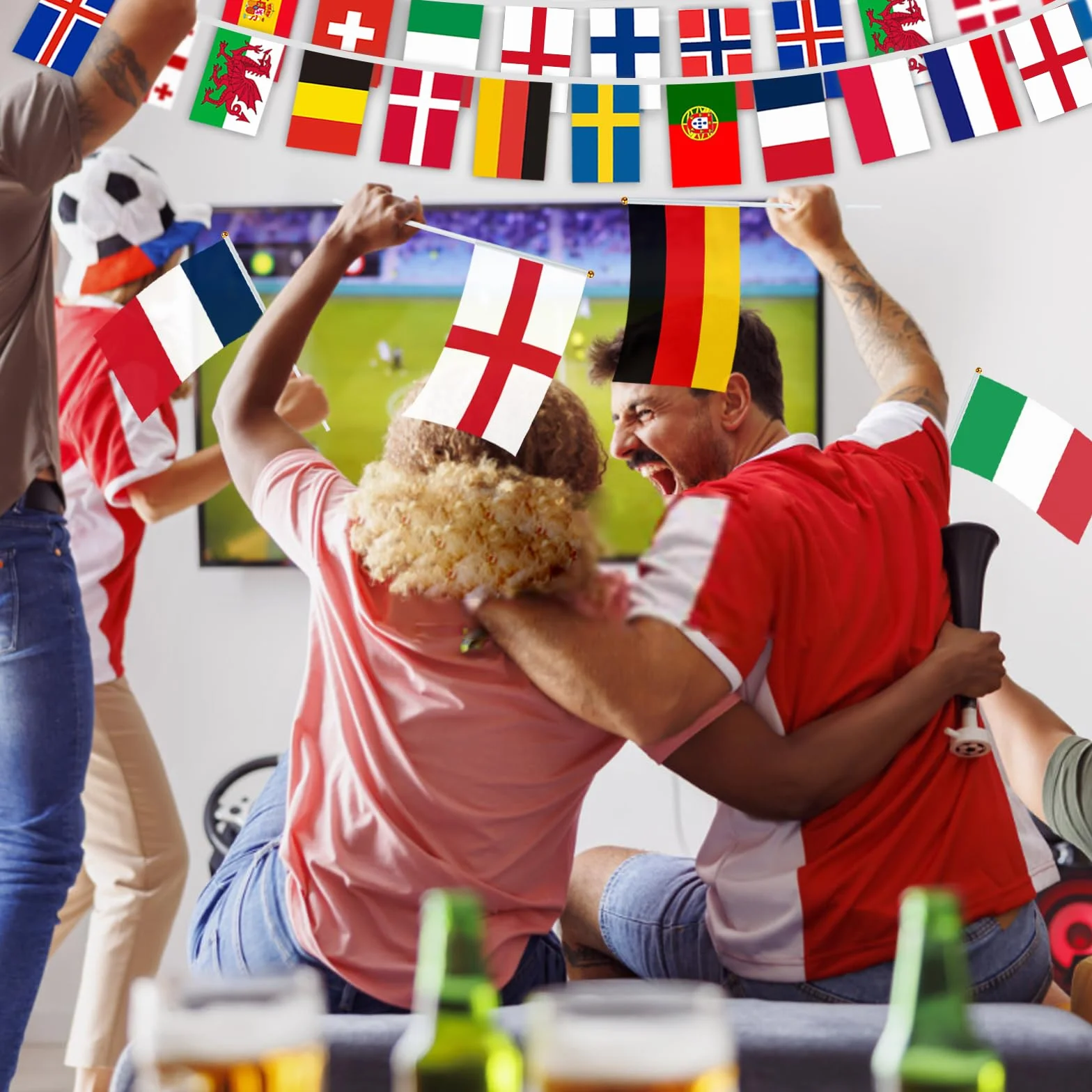 AhfuLife Europee Calcio Femminile 2025 Bandiera, Euro Calcio Bandiere con Maniglia - 16 Paesi Partecipanti