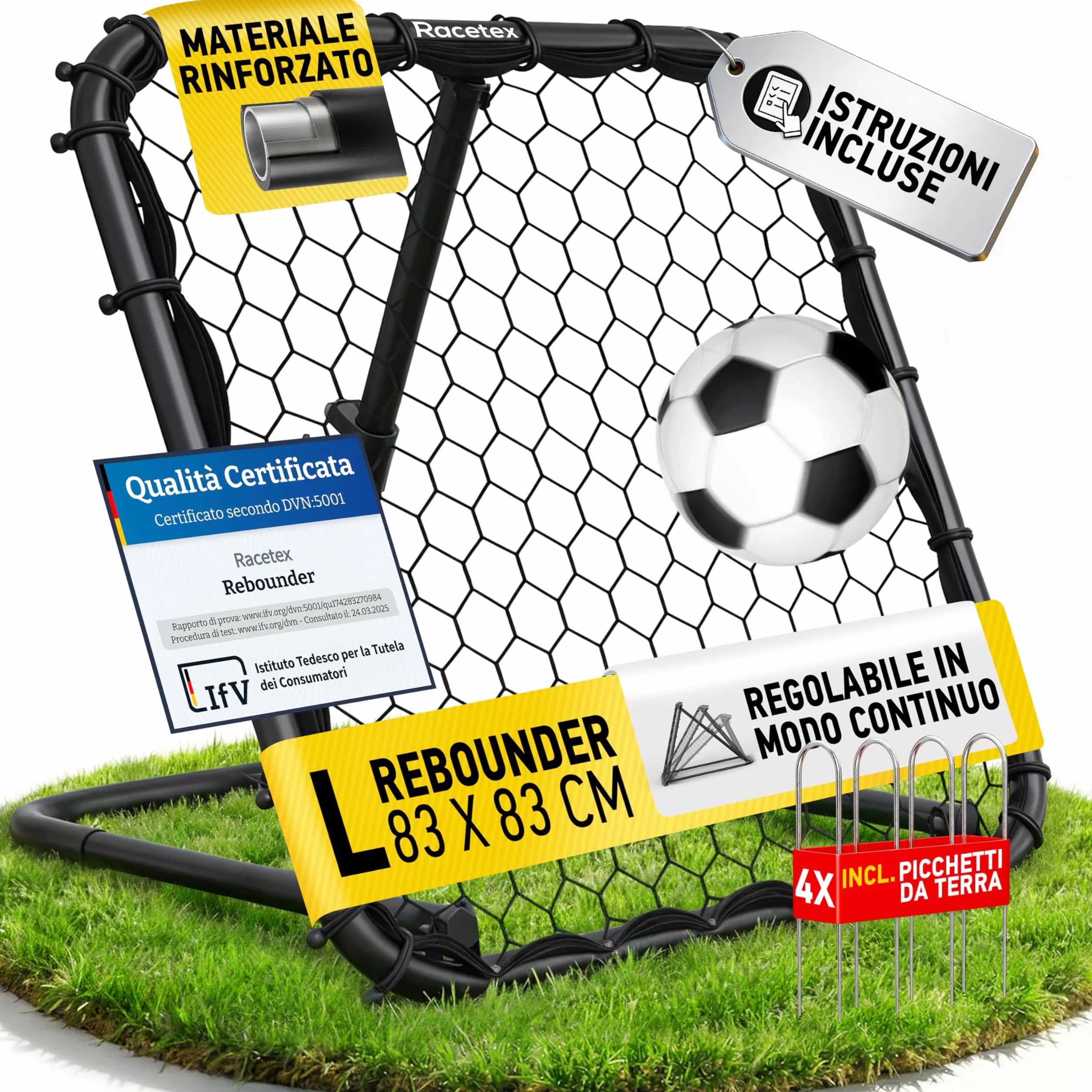 Racetex Rimbalzo per calcio per bambini [regolabile senza livello] – Rimbalzo da calcio per bambini e ragazzi – pallone da calcio per un allenamento migliore e diversificato