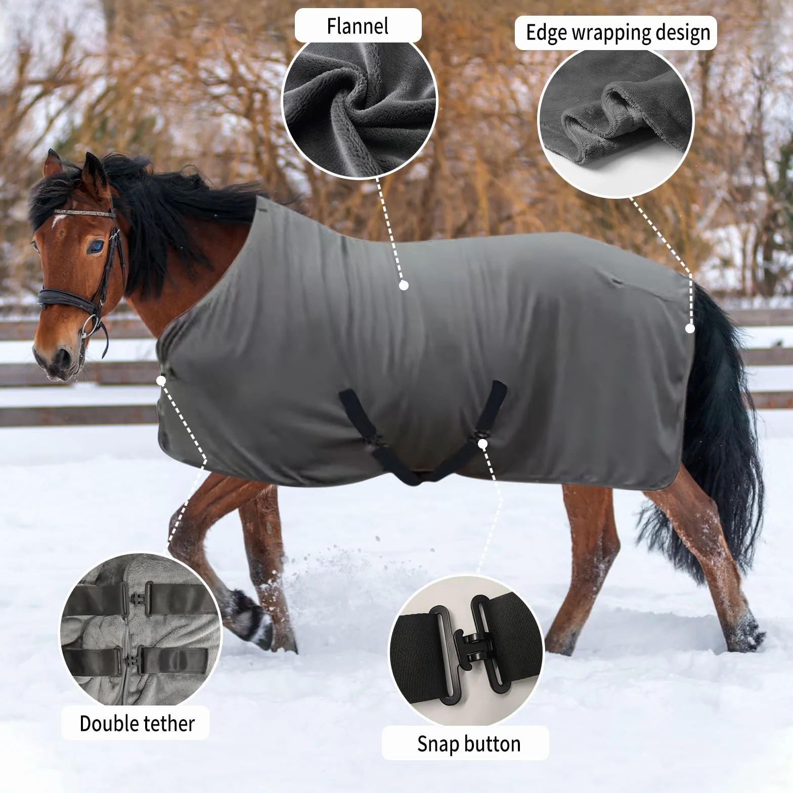 Coperta Invernale per Cavallo in Pile, Coperta Calda per Esterni, con Cingue Incrociate e Chiusura Pettorale Regolabili, Morbida e Traspirante, Protezione dal Freddo