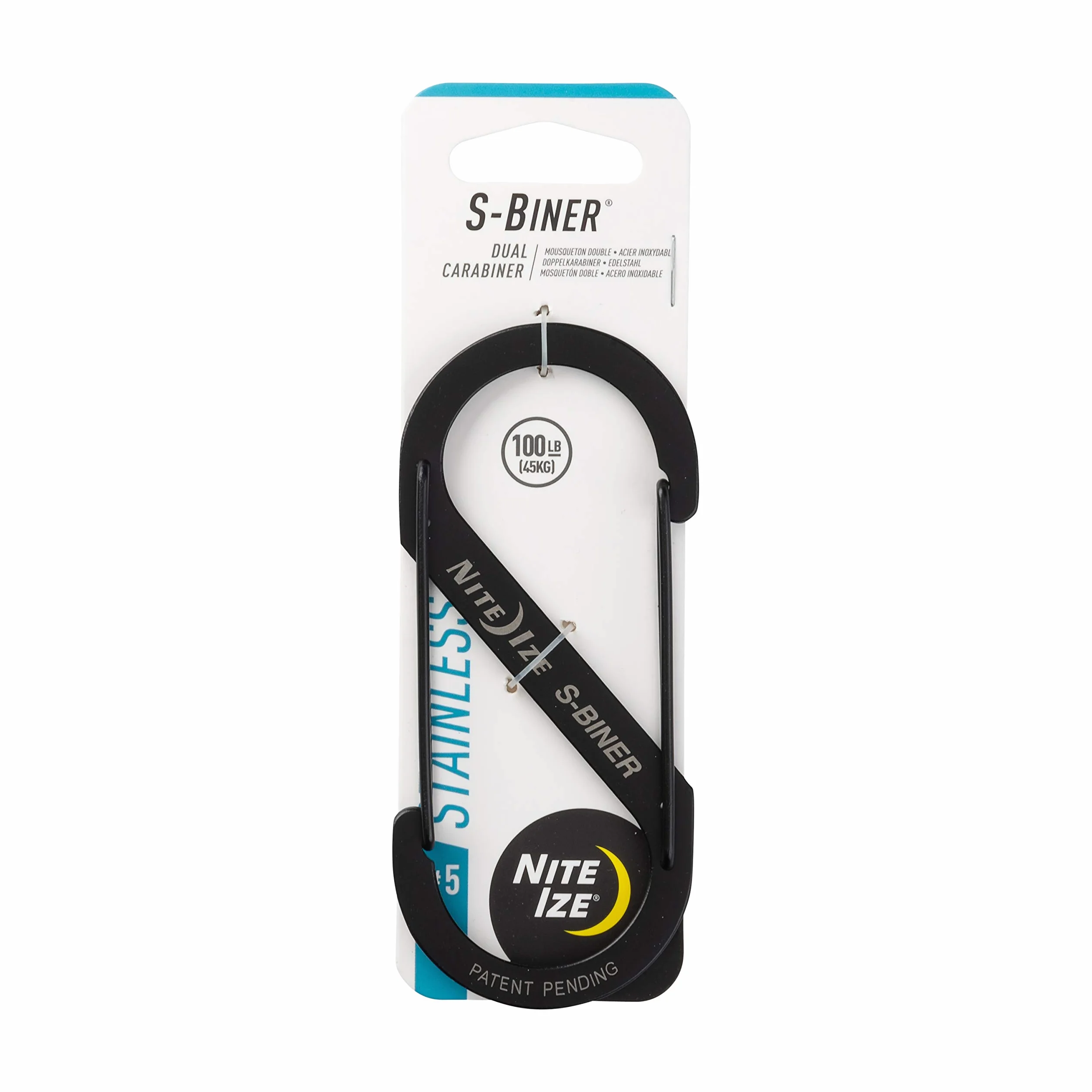 Nite Ize S-Biner Size 5 SB5-03-01 Nite IZE, Moschettone antifurto a S in Acciaio, Nero Schwarz, Taglia 5