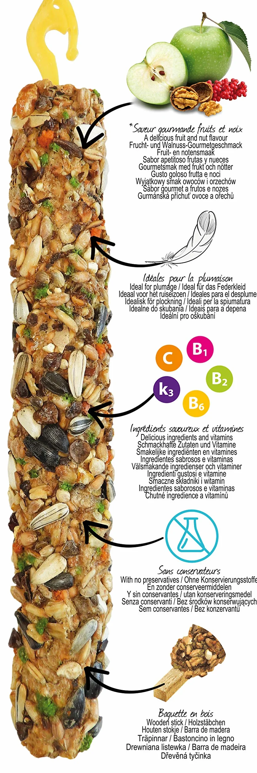 Aimé Bacchette di frutta e noci per pappagalli XXL - Dolcetti per uccelli