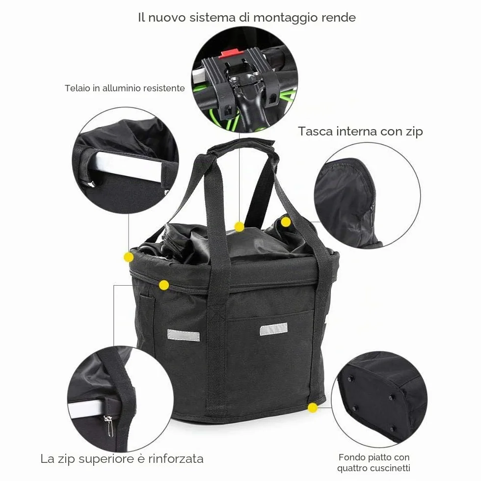 Cestino anteriore per bicicletta, staccabile, in tela, pieghevole, rimovibile, per manubrio della bicicletta, organizer per animali domestici, gatti, cani