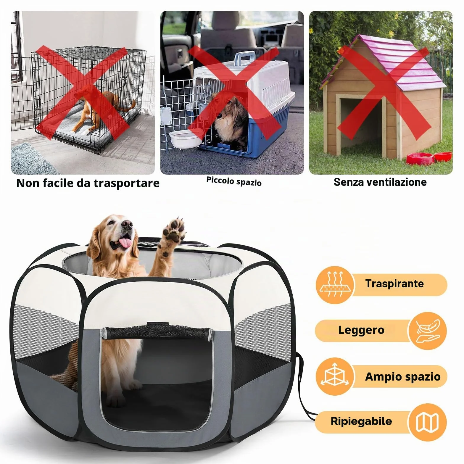 Recinto per Cani da Interno Pieghevole in Tessuto Oxford con Borsa Trasporto per Viaggi Campeggio