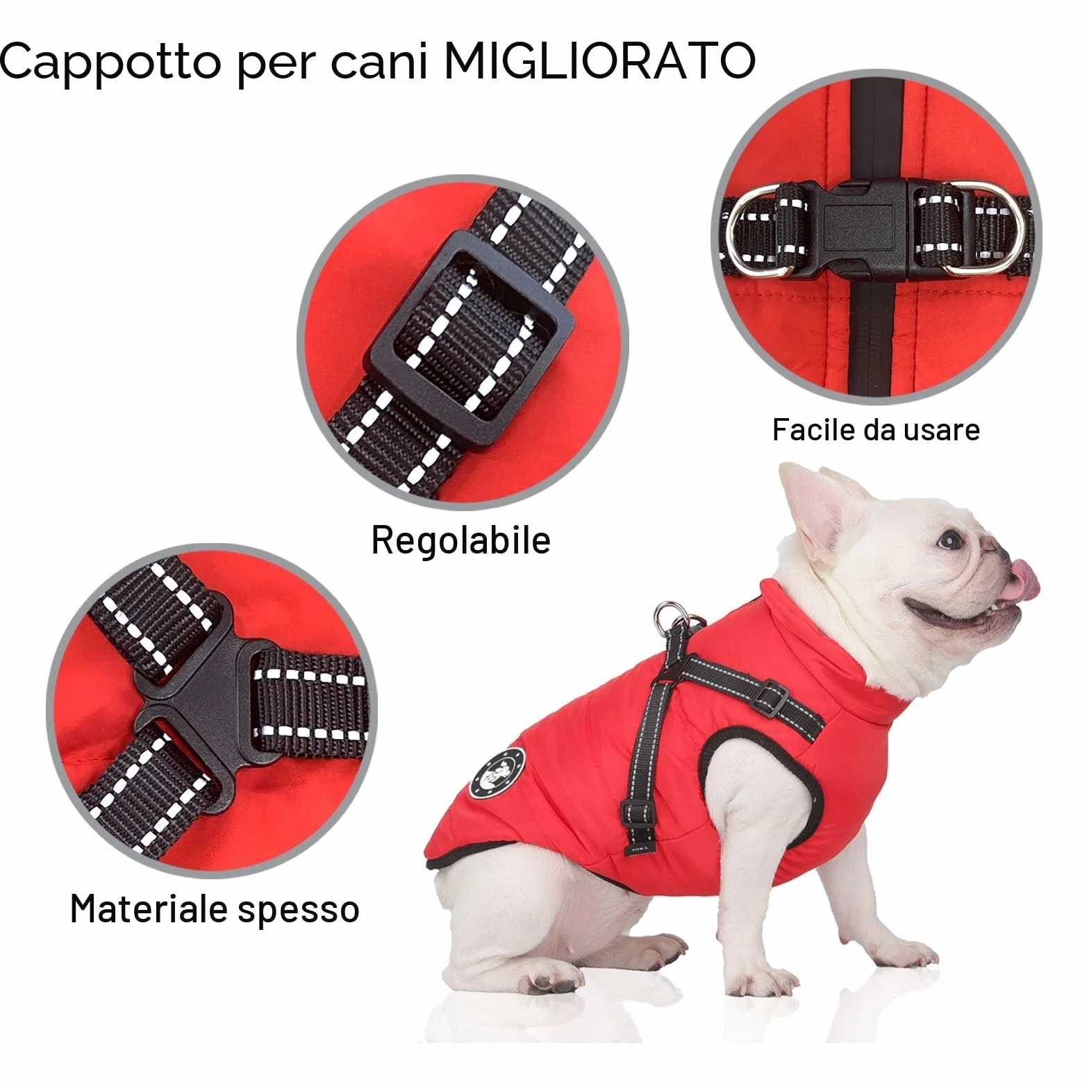 Cappotti per cani impermeabili con imbracatura Lavabili in lavatrice Design a strisce riflettenti