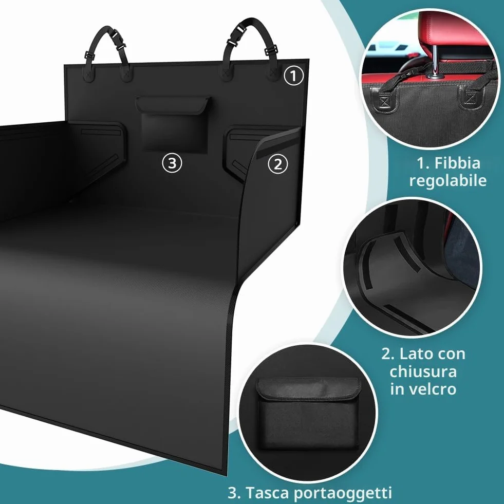 KYG Telo Auto per Cani Universale Impermeabile e Resistente Telo Bagagliaio Auto con Protezione Laterale Telo Cane Auto Bagagliaio Facile da Pulire per Auto, SUV e Camion, 185 * 105 * 38cm - Nero