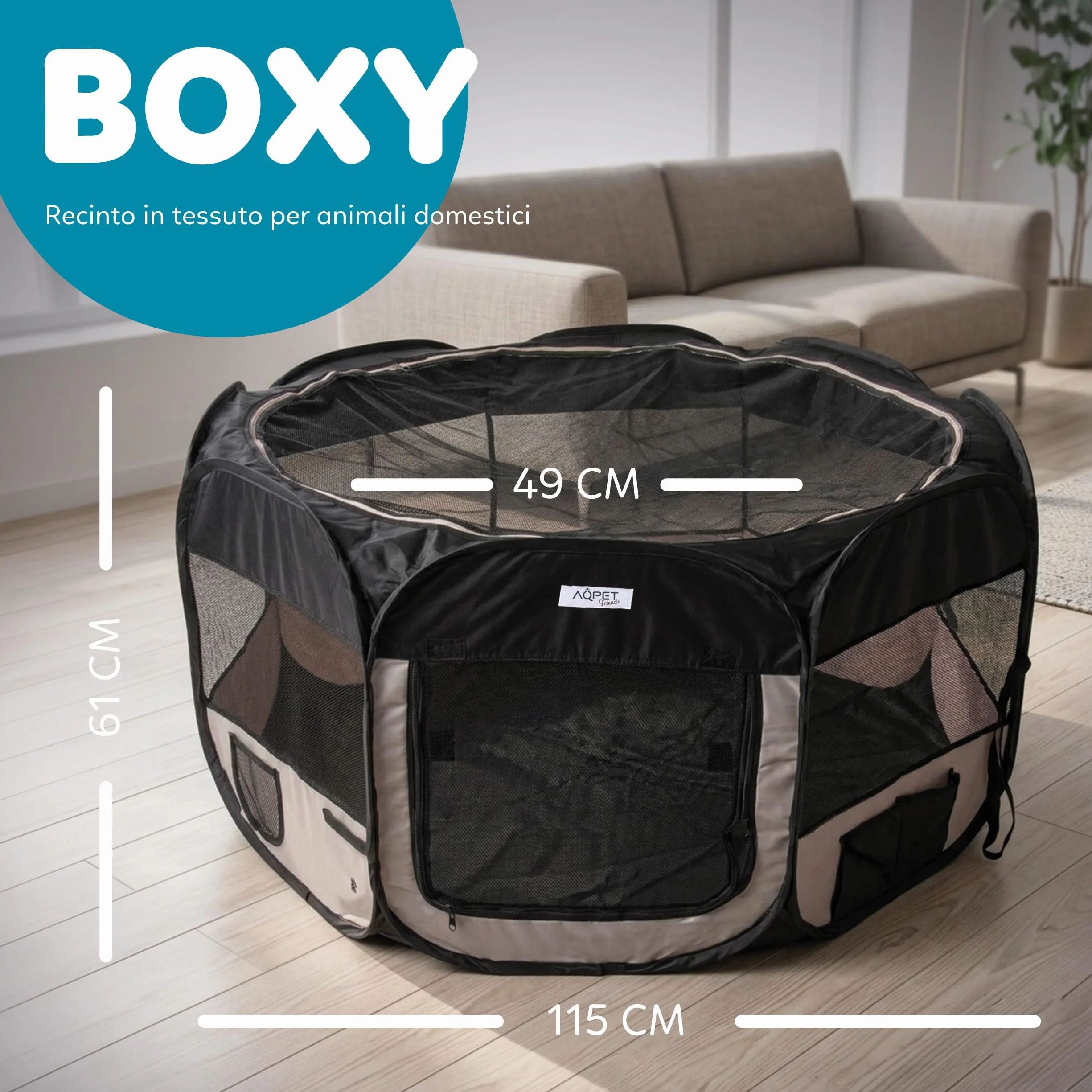 AQPET Box per Animali Cani e Gatti Cuccioli recinto Pieghevole Tessuto Impermeabile (Nero, Nero)