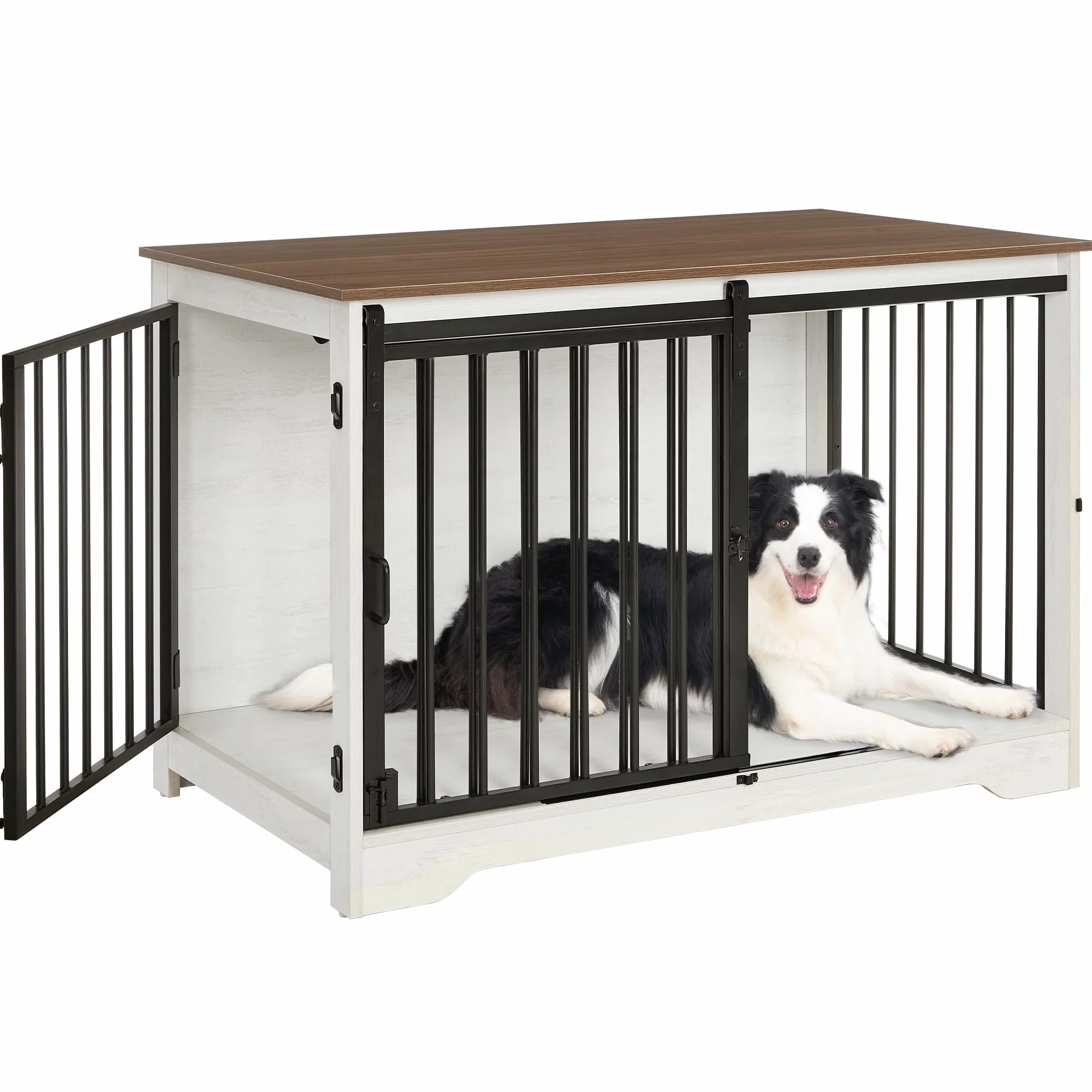 Hzuaneri 100cm Gabbia per Cani, Nicchia Moderna, 2 porte, 60 x 100 x 68 cm, Bianco e Marrone