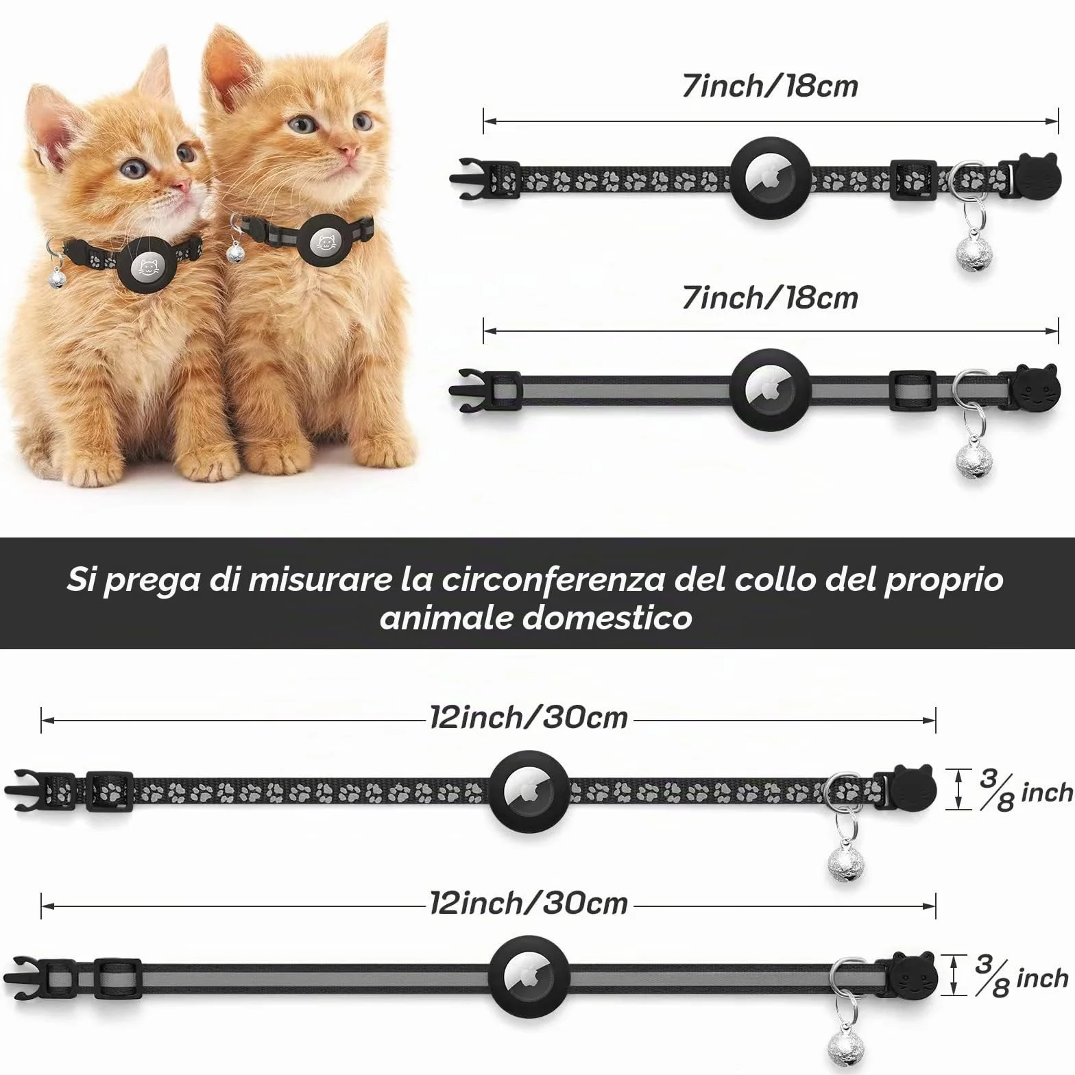 Collare con Fibbia di Sicurezza per Gattini e Cani di Piccola Taglia, Airtag GPS non Incluso,Ferroso